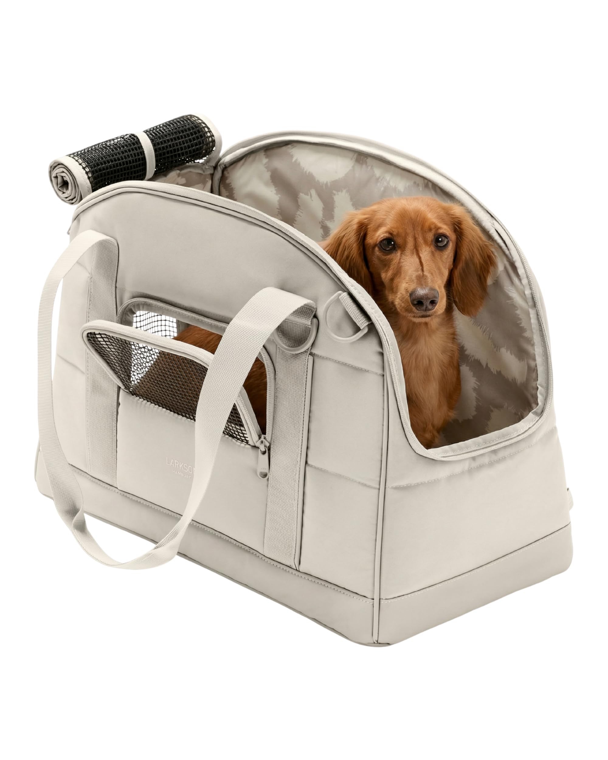 Larkson Hundetransportbox für Kleine Hunde bis 12kg Beige - Tjark - Hundetasche fürs Flugzeug - Transporttasche für Reisen mit Hund & Katze - Entspricht Vorgaben der meisten Airlines
