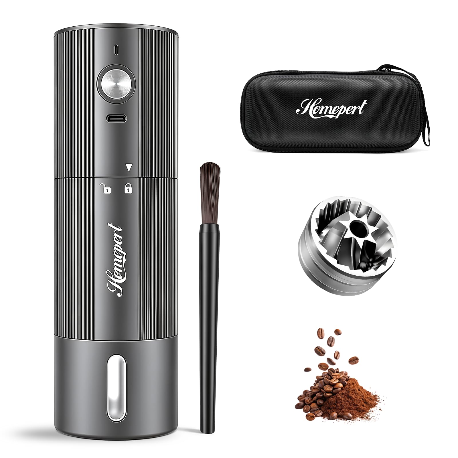 Upgraded Faster Electric Coffee Grinder, Stainless Steel Burrs, Gray