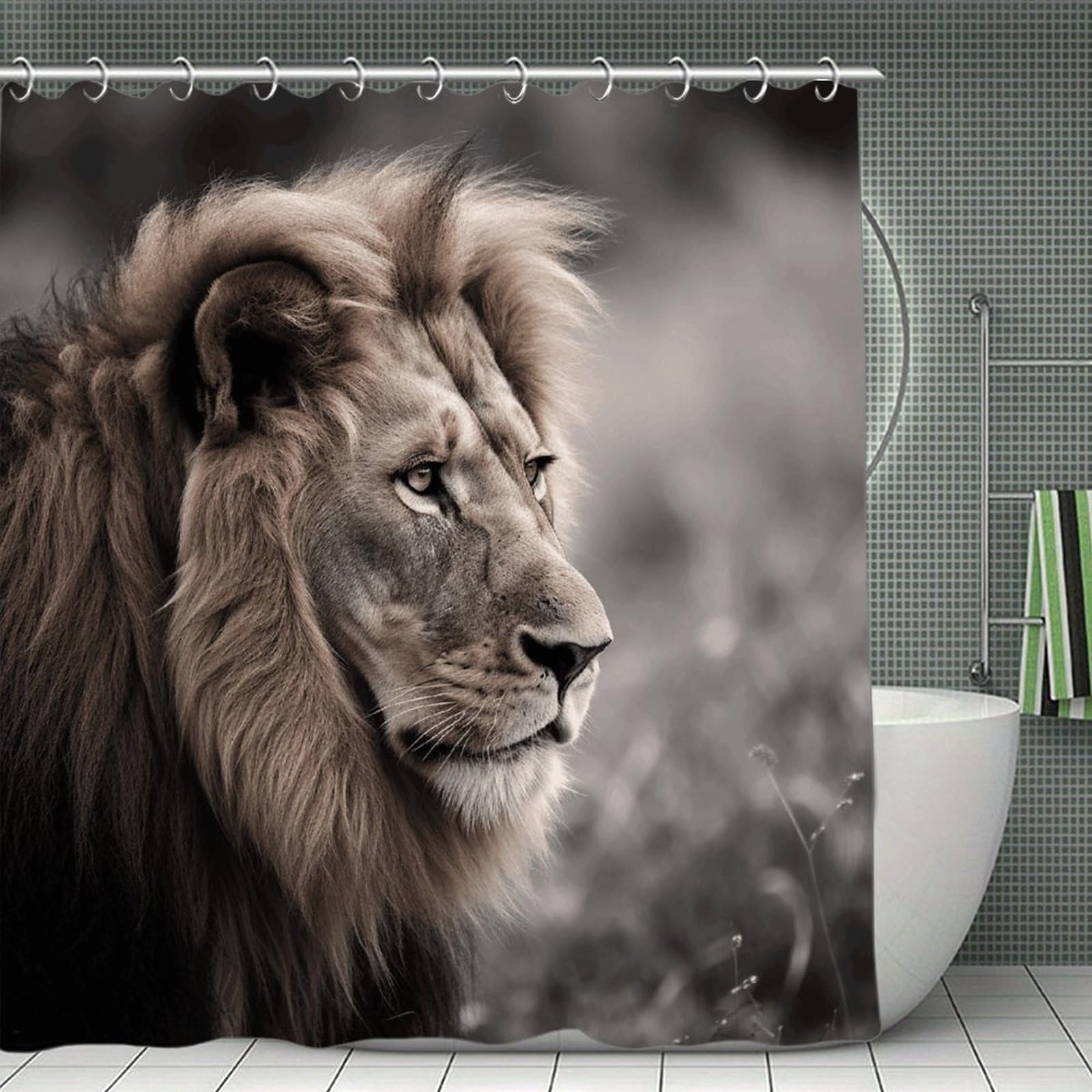 FekiLoot Wildlife Lion Shower Curtain Minimalist Aesthetic Bath Curtain with Hooks Simple Water Resistant Bathroom Shower Curtains Cute Blackout Privacy Curtains Cloth Curtain
