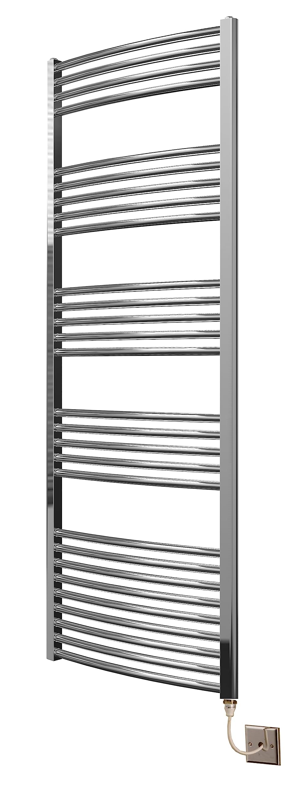 Manissa Electric Chrome Curved Towel Rail 600mm x 1600mm Chrome Ladder Rail Towel Warmer