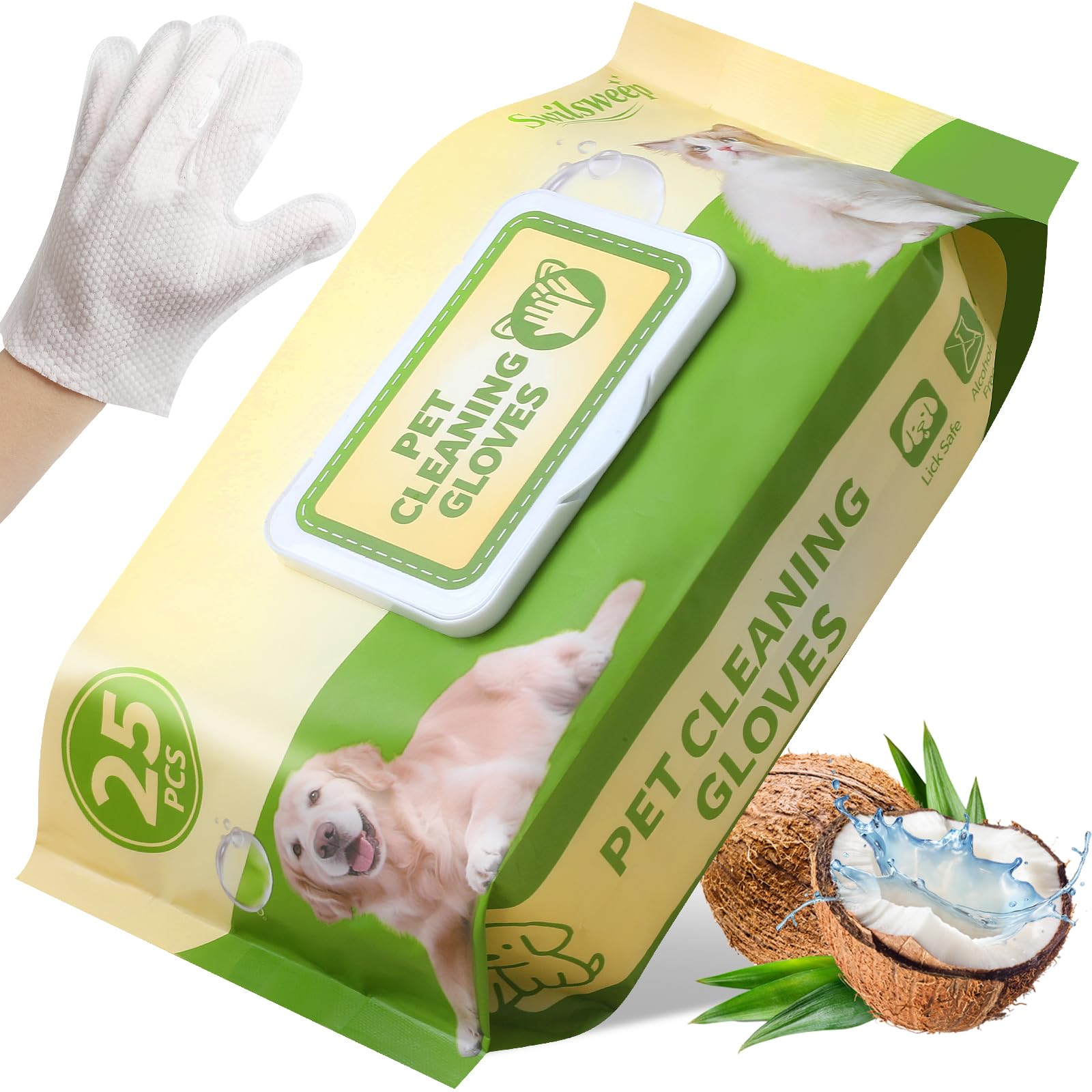 Confezione da 25 salviette per animali domestici per cani e gatti, salviette senza risciacquo per zampe, sedere, occhi, orecchie e viso, delicata toelettatura quotidiana e dimensioni da