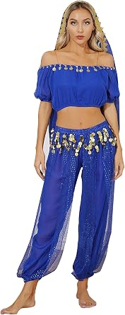 inlzdz Women Ladies 2PCs/4PCs Indian Dance Dress Belly Dance Outfits Halloween Fancy Dress Costumes