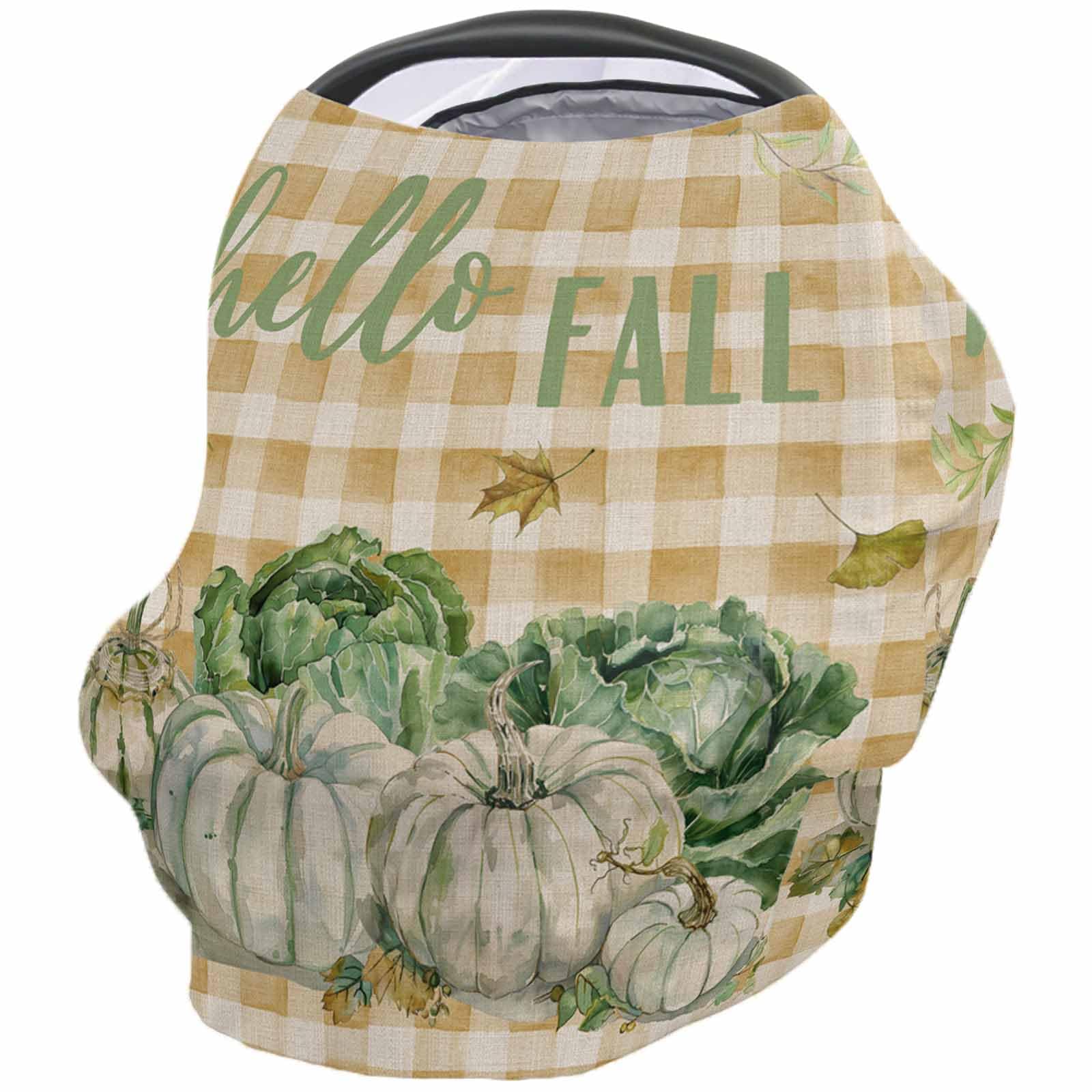 Nursing Cover for Breastfeeding Scarf, Vintage Pumpkin Fall Leaves Plaid Baby Car Covers Super Soft Multi Use for Canopy Shopping Cart Cover Blanket Stroller Cover