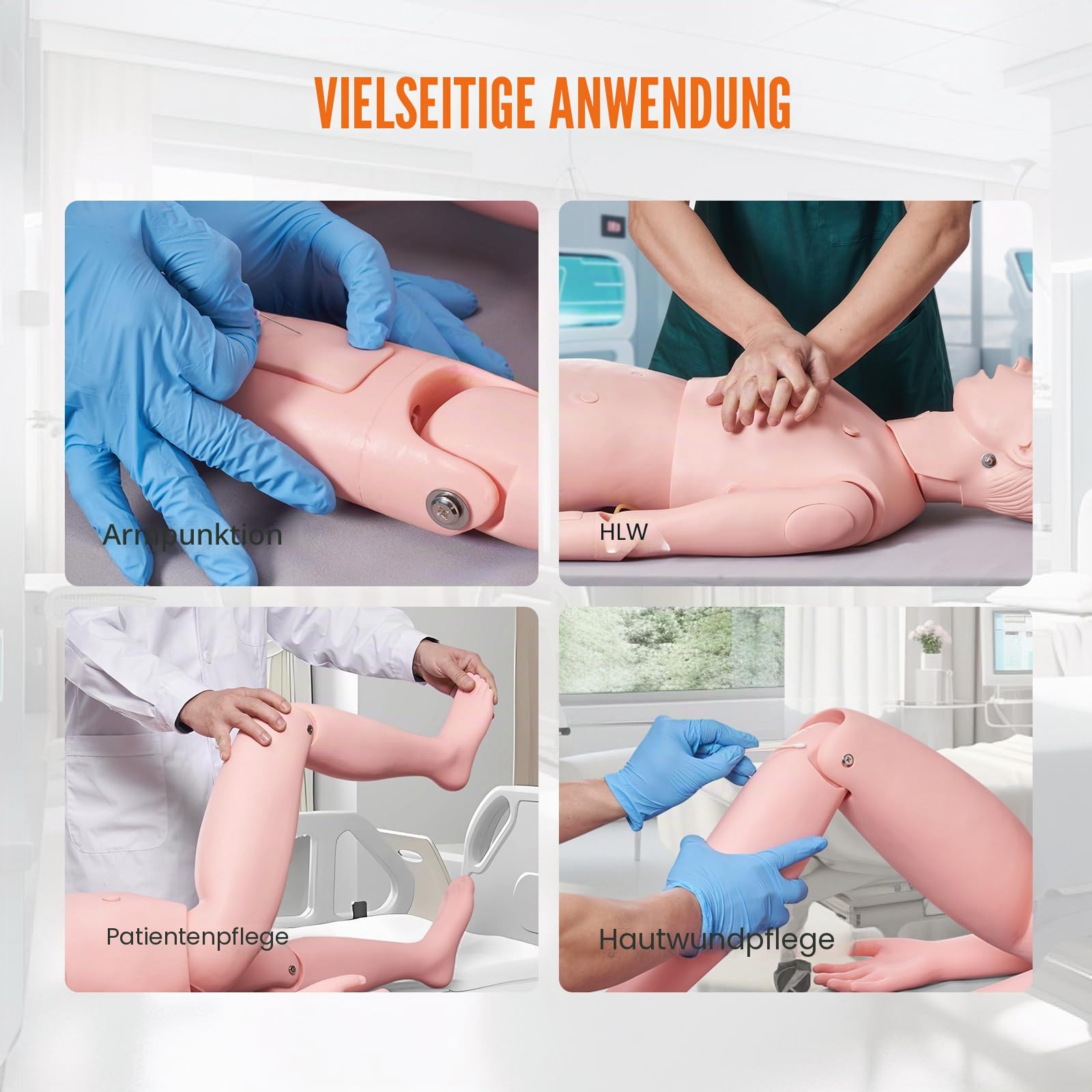 VEVOR Weibliche Krankenpflege Übungspuppe Multifunktional Patientenversorgungssimulator 1530 x 450 x 210 mm, Multifunktionale Ausbildung Pflege-Trainingspuppe Gleichmäßige Skalenformen Übungspuppe