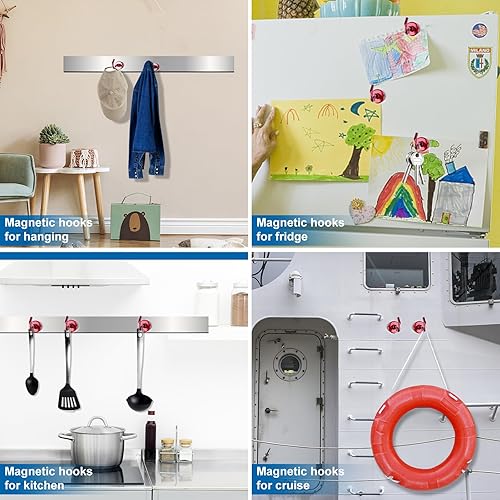 Vista 73 de LOVIMAG Imanes de crucero con ganchos, ganchos magnéticos de 50 libras para cabinas de cruceros, imprescindibles para viajes, imanes de neodimio