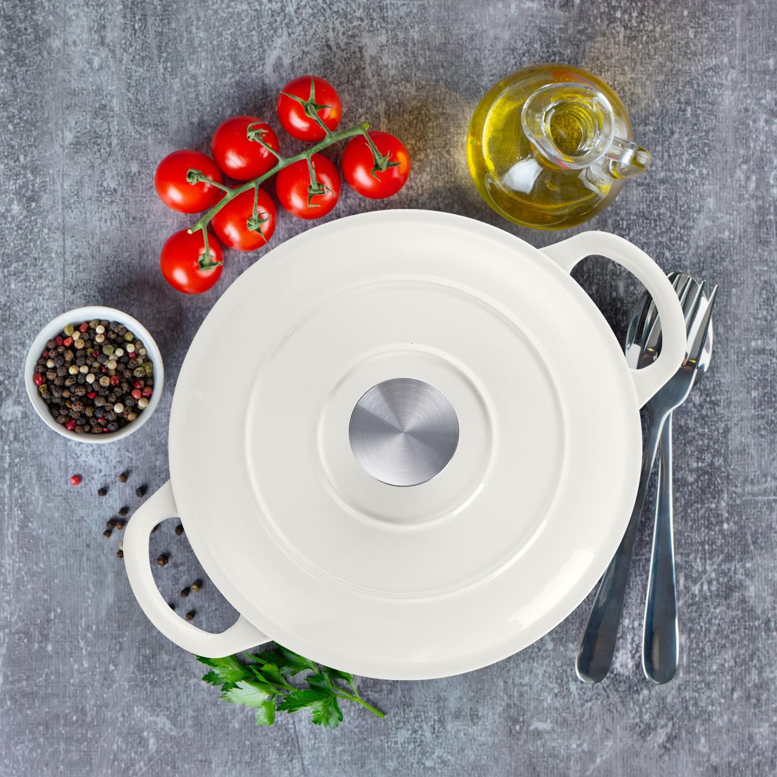 E-far - Horno holandés de hierro fundido esmaltado de 3 cuartos con tapa, olla pequeña redonda antiadherente para pan, estofado, guisos, asar, cocinar, resistente, inducción y apto para horno, color