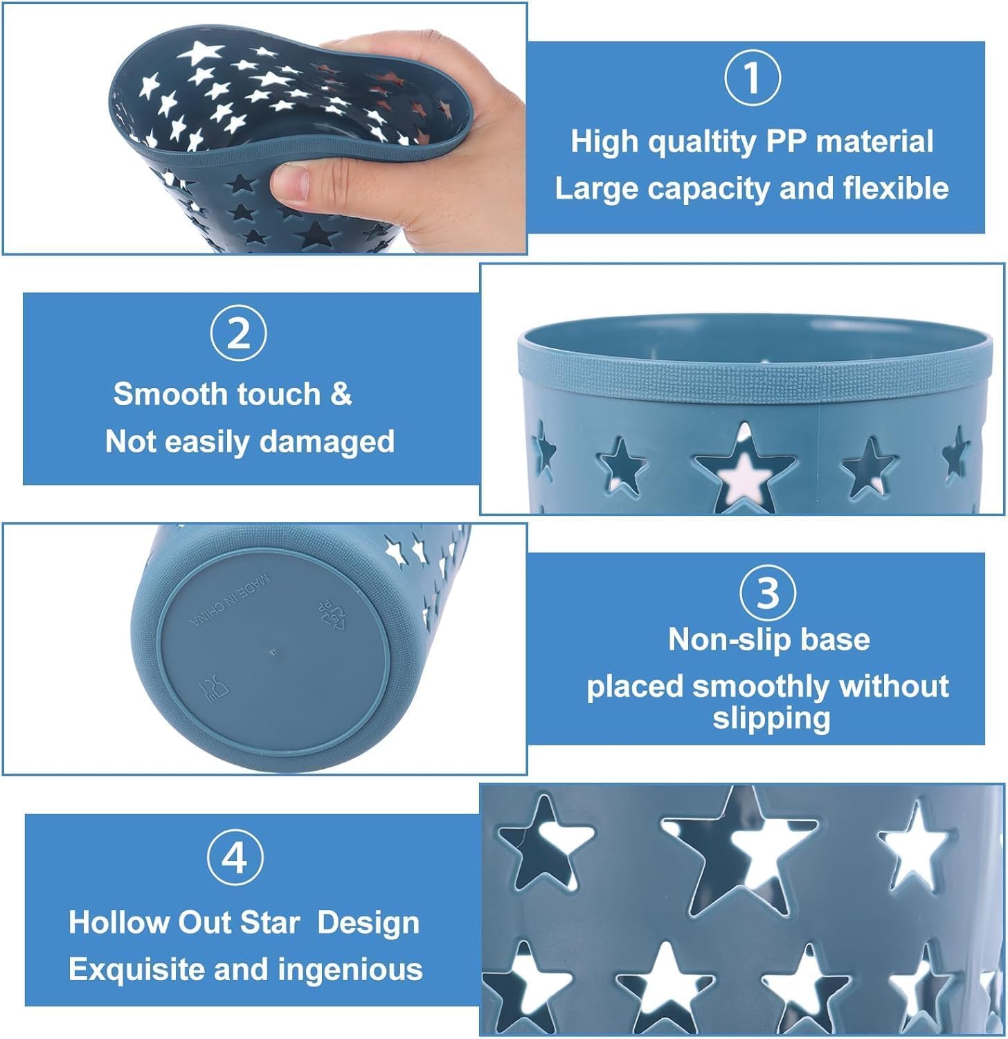 ZESHGON 8 Pcs Pen Pots, Plastic Multifunction Desk Organiser, Pencil Holder Cup Hollow Star Pencil Pots, Makeup Brush Tidy Organizer, Large Capacity Cylinder Pen Pots for Desk Supplies(4 colours) - Image 2