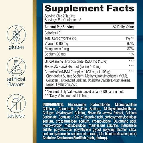 Miniatura 5 de Nature's Wonder Glucosamina Condroitina de Triple Fuerza con MSM y Ácido Hialurónico y Boswellia para la Salud de las Articulaciones, Apoya la