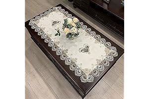 Elegant Beige Embroidered Coffee Table Cover for a Sophisticated Touch