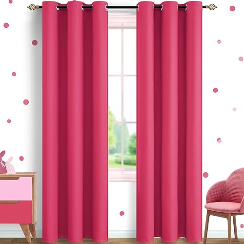 Miniatura 10 de Cortinas opacas para oscurecer la habitación, con aislamiento térmico y ojales, para sala de estar, bunglow (2 paneles, negro, 72 x 45 pulgadas)