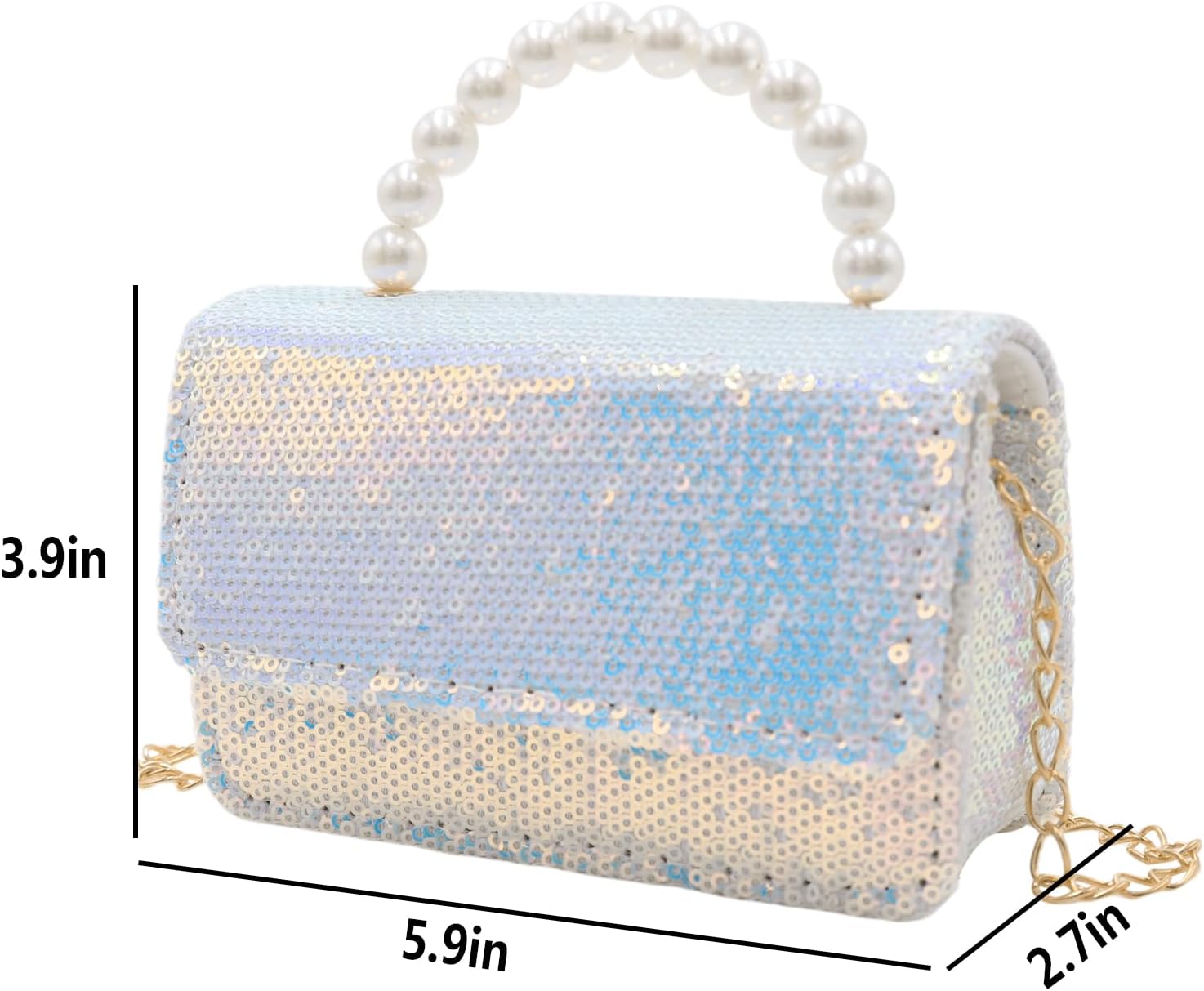 BOLLEY JOSS Shiny Sequin Pearl Handbag for Girls Mini Crossbody Bag with Chain Evening Clutch Purse for Wedding Party