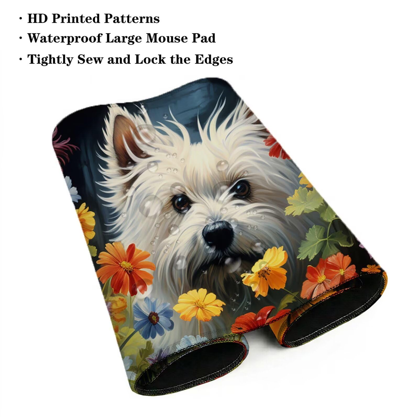 Alfombrilla Ratón XXL 1200 x 600 x 3 mm, Alfombrilla Escritorio, Flor Grande Protector de Mesa con Base de Goma Antideslizante y Bordes Cosidos, Impermeable, para Oficina, PC, Gaming (Perro) L-x3558