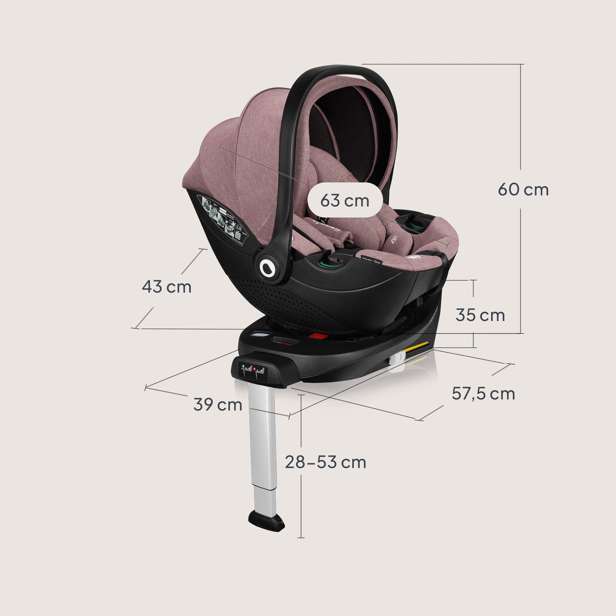 LIONELO MOXIE i-Size SET Fotelik samochodowy dla niemowląt z podstawą 40-87 cm Nosidełko dla niemowląt Mocowanie i stabilizacja ISOFIX Wsparcie stabilizujące ochraniacz boczny, regulacja zagłówka