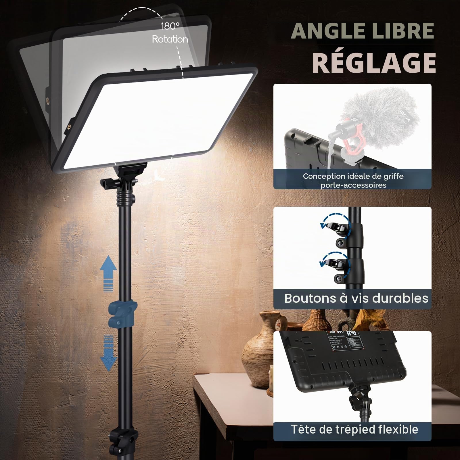 NiceVeedi Éclairage de Photographie 25 W, kit de 2 Panneaux vidéo LED de 185 cm, 2900-7000 K à intensité Variable avec trépied, lumière de Diffusion pour Enregistrement vidéo Youtube/TikTok Live (25W)