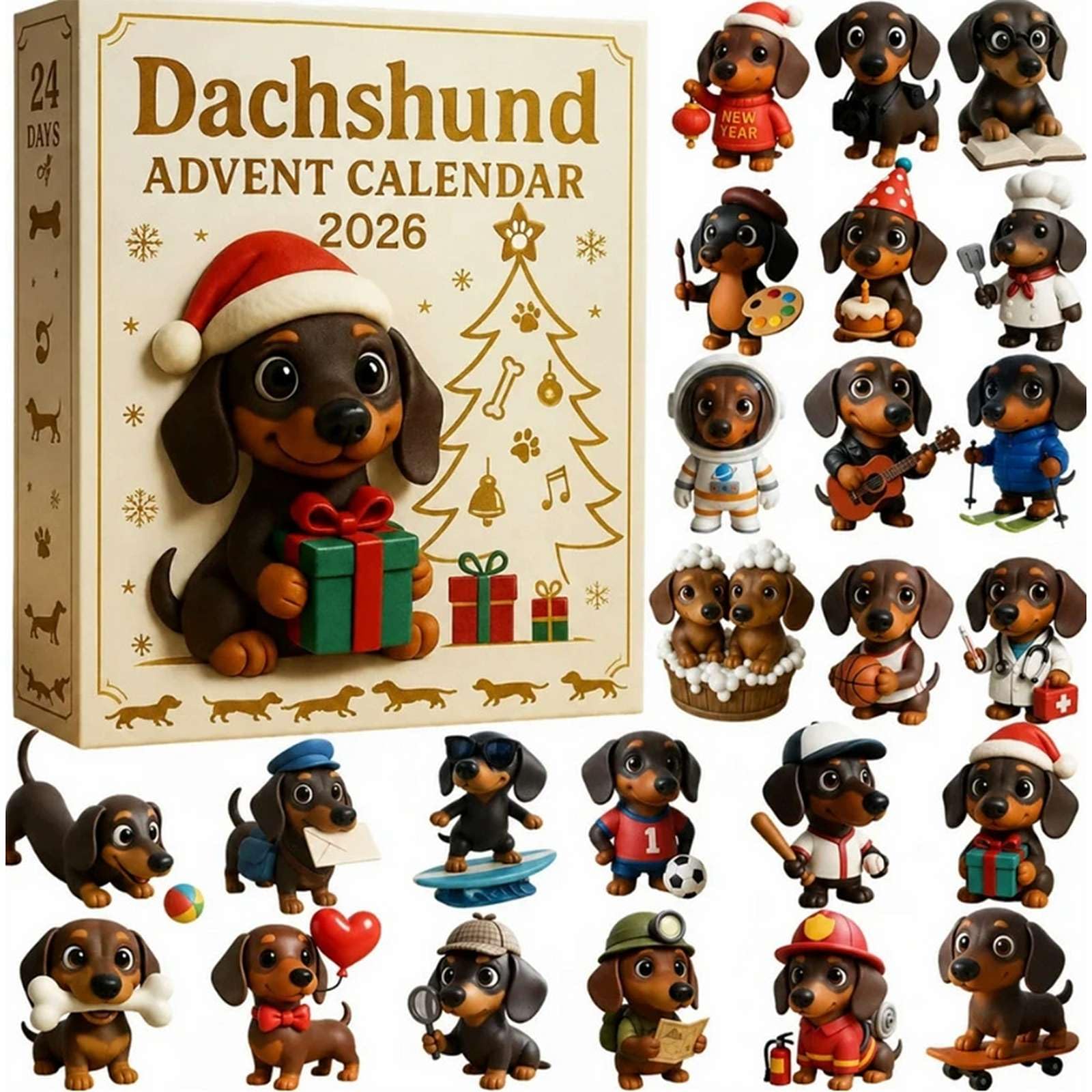 2026 Dachshund Advent Calendars | 24 Day Wiener Dog Ornaments