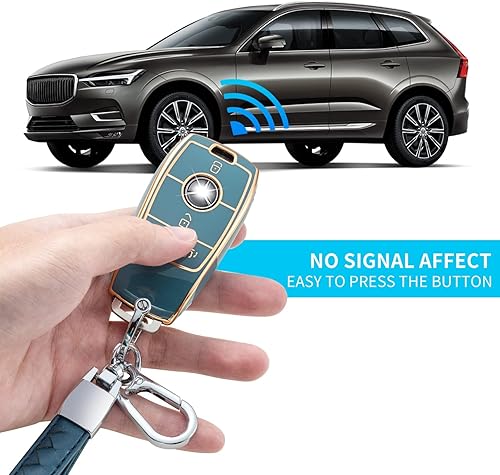 Miniatura 3 de CHEZENHUI Funda compatible con Mercedes Benz con cordón de cuero, funda protectora para llave de automóvil para control remoto inteligente Clase C