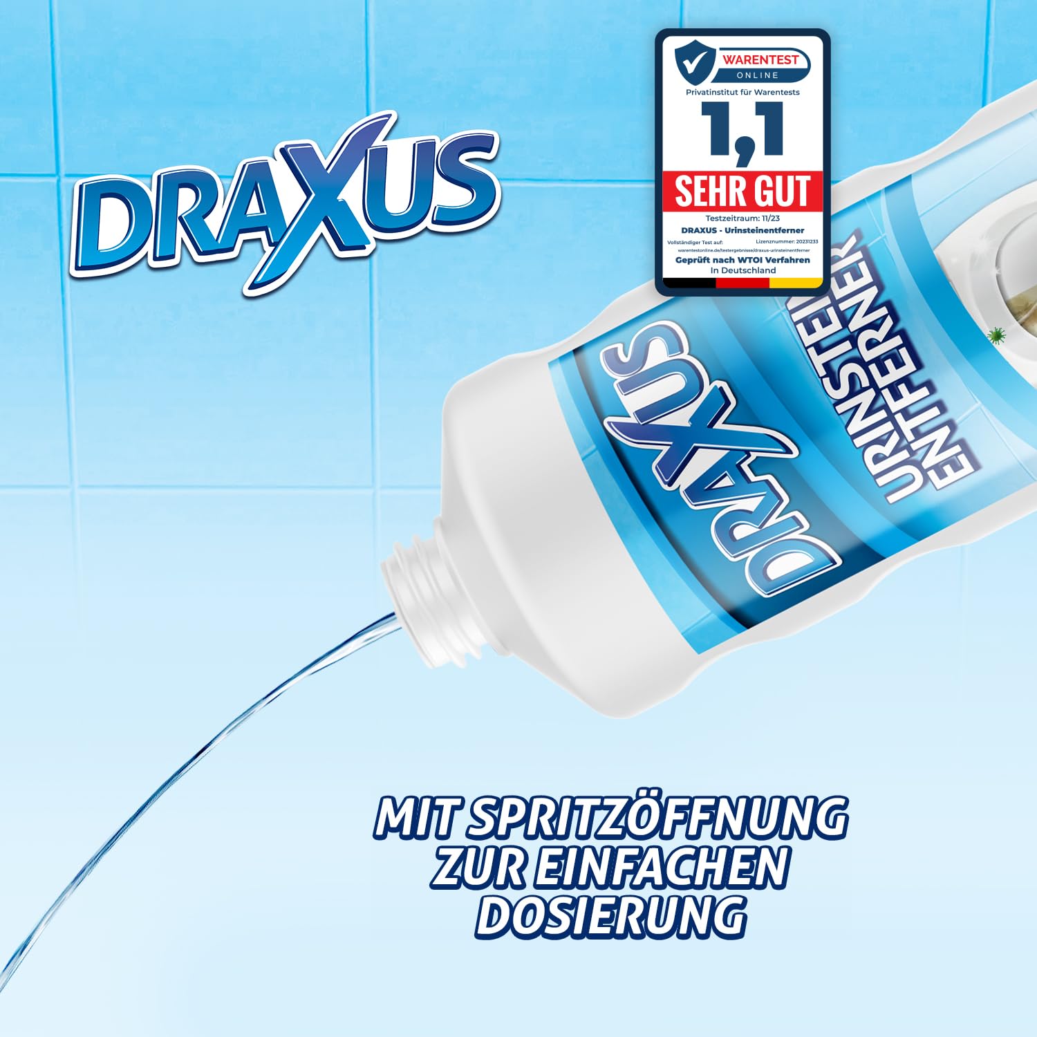 DRAXUS Profi Urinsteinentferner Extra Stark - 1,0L | Beseitigt hartnäckigsten Kalk- und Urinstein | WC Reiniger & Urinsteinlöser gegen schwerste Verkrustungen (3x Spar-Set)