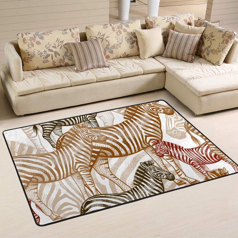 Grand tapis animaux africains zèbre Ruchen 160x120 cm pour salon