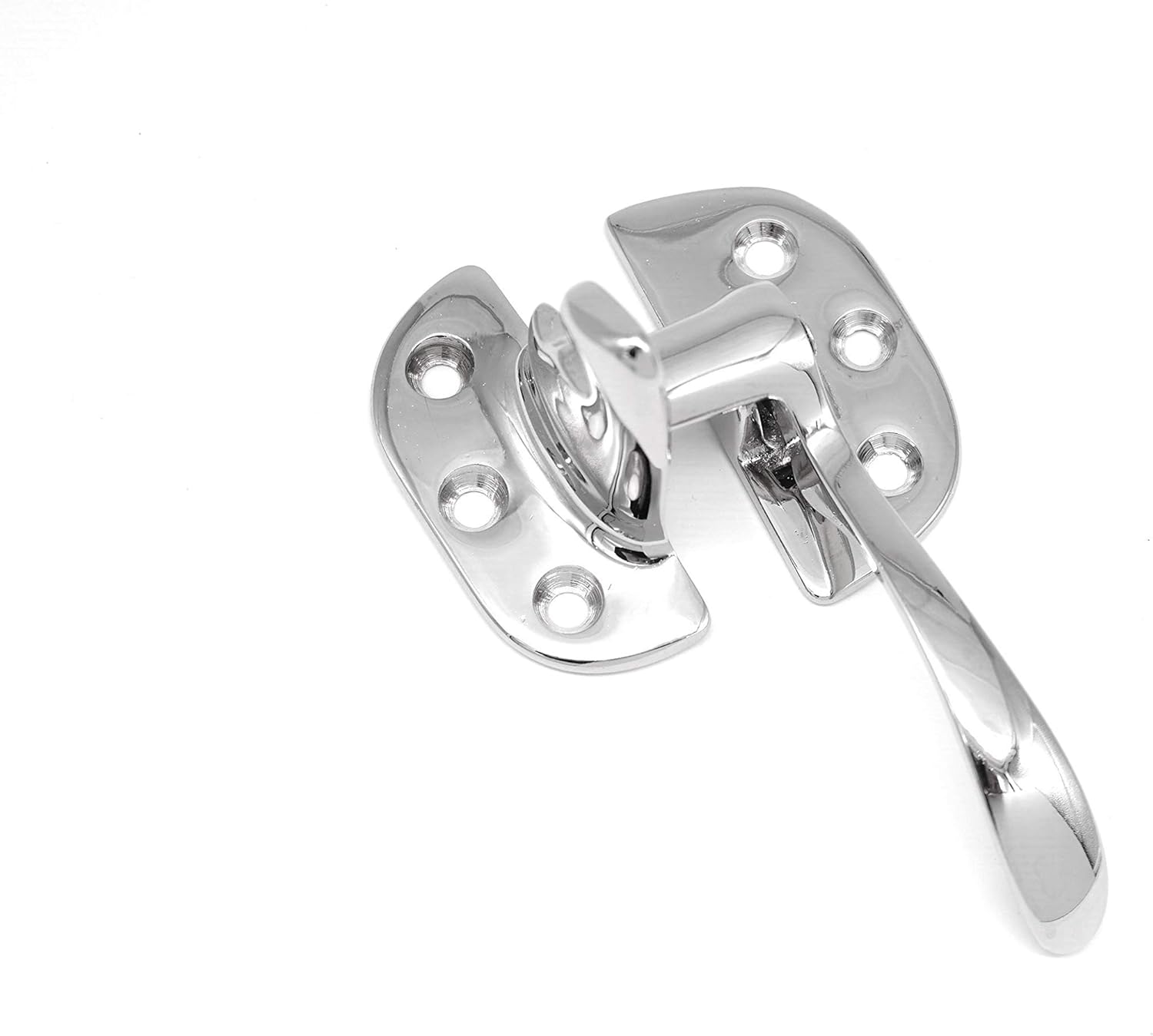 Antique Ice Box Latch, Polished Nickel, Right Hand 3/8" Offset Ice Box Latch in Non Lacquered Polished Nickel, Reproduction of Antique Ice Box Hardware, Beautiful Cabinet Latch Boat Cabinet Latch