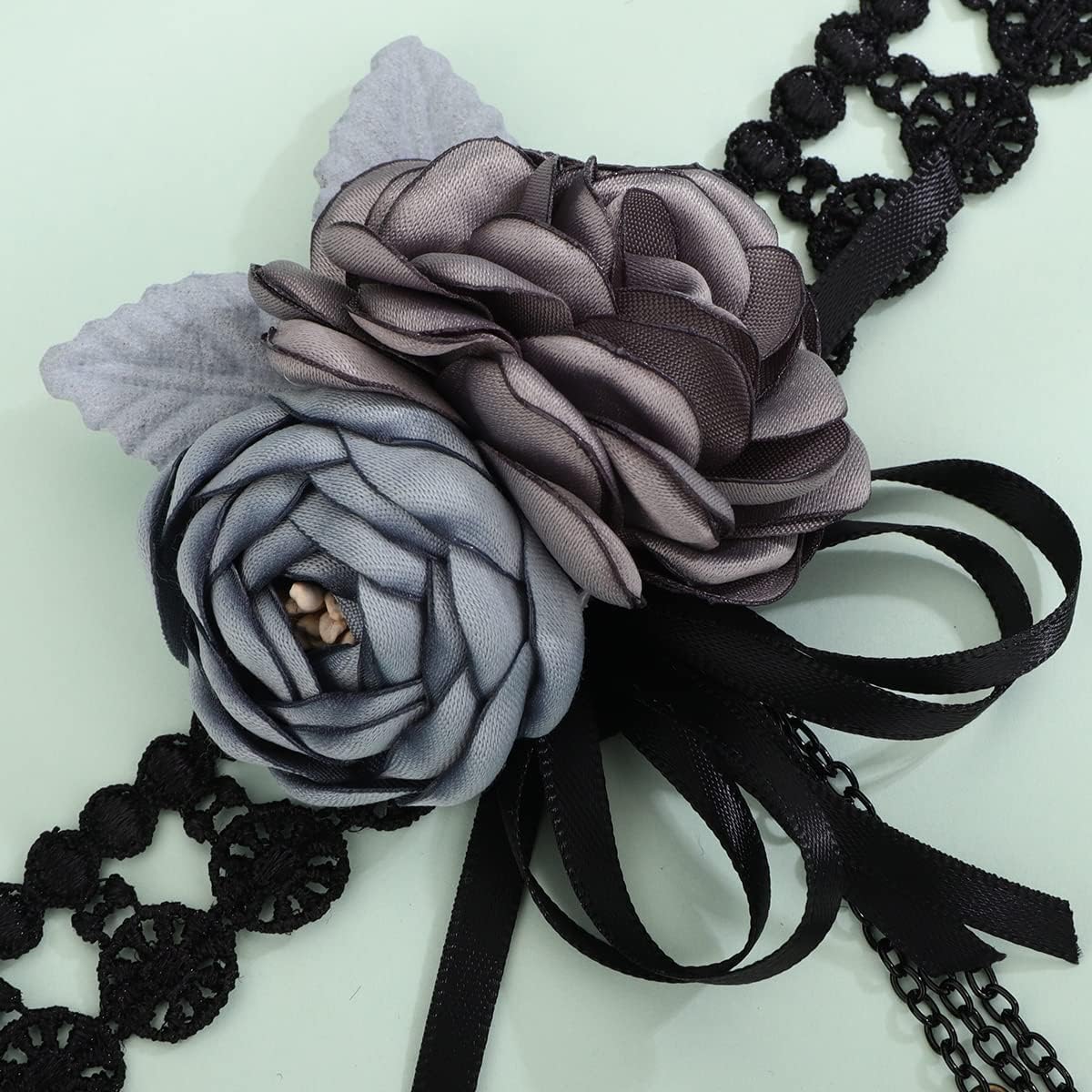 Xerling Elegant Flower Choker Necklace Black Lace Ribbon Choker Vintage Victorian Costume Necklaces for Bridal Wedding Crystal Beads Pendant Necklaces for Women (Type C) - Image 7