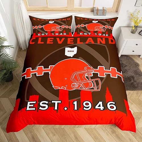 Miniatura 6 de Erosebridal Funda de edredón deportiva tamaño Queen, juego de ropa de cama de fútbol para niños y niñas, funda de edredón de rugby azul y naranja,