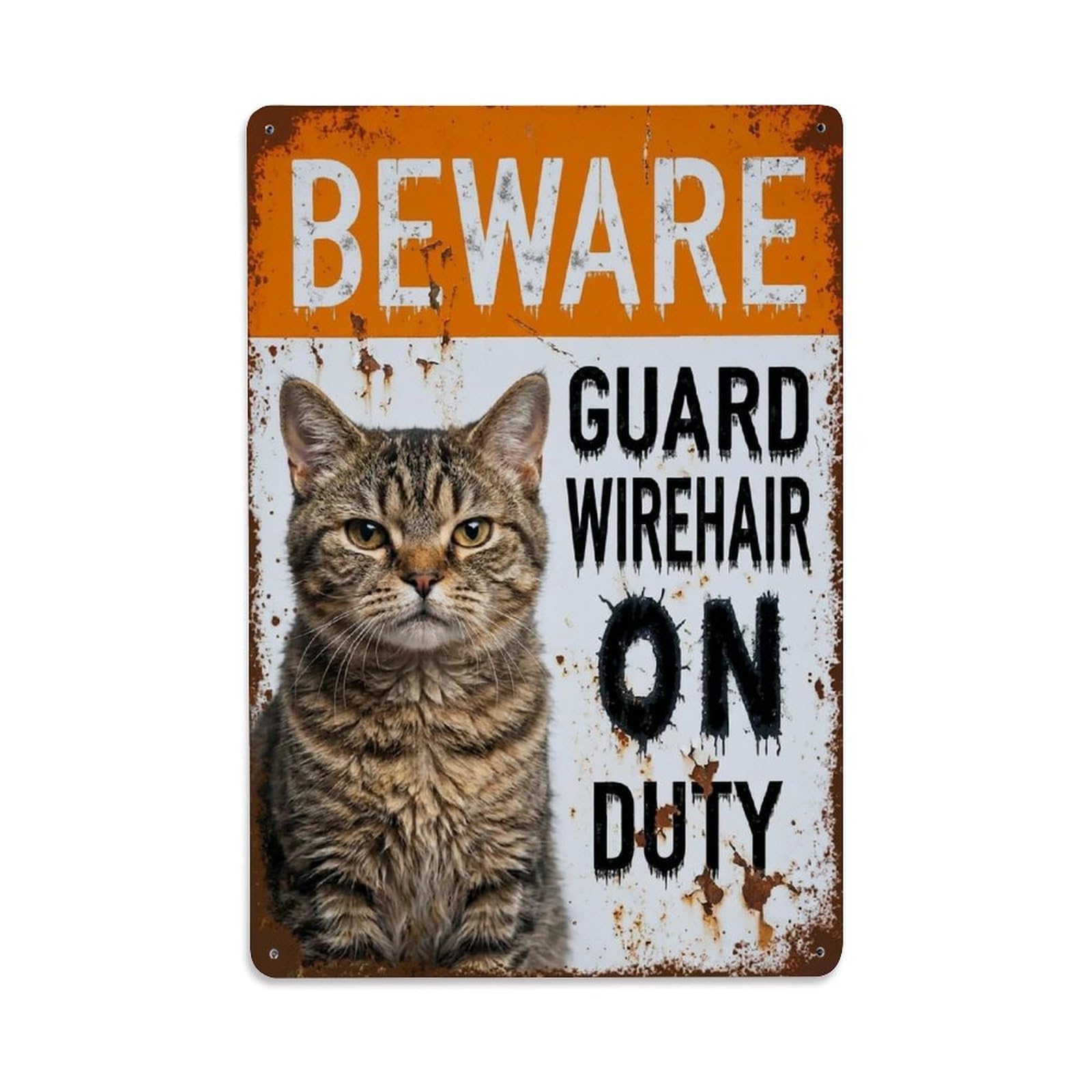 Vintage Funny Wirehair Guard Beware of Cat Passage Metal Tin Sign Plaque Wall Decor for Cafe, Club Bar, Office, Garden Metal Poster 8x12Inch