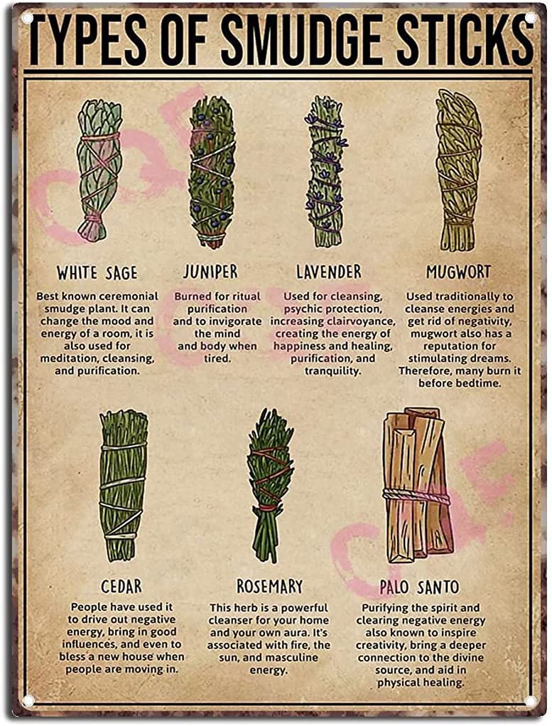 Funny Vintage Metal Tin Signs Smudge Stick Type Witchcraft Knowledge The Coffee Shop Kitchen Retro Decor Metal Bar 8x12 inch-Aluminium Sign