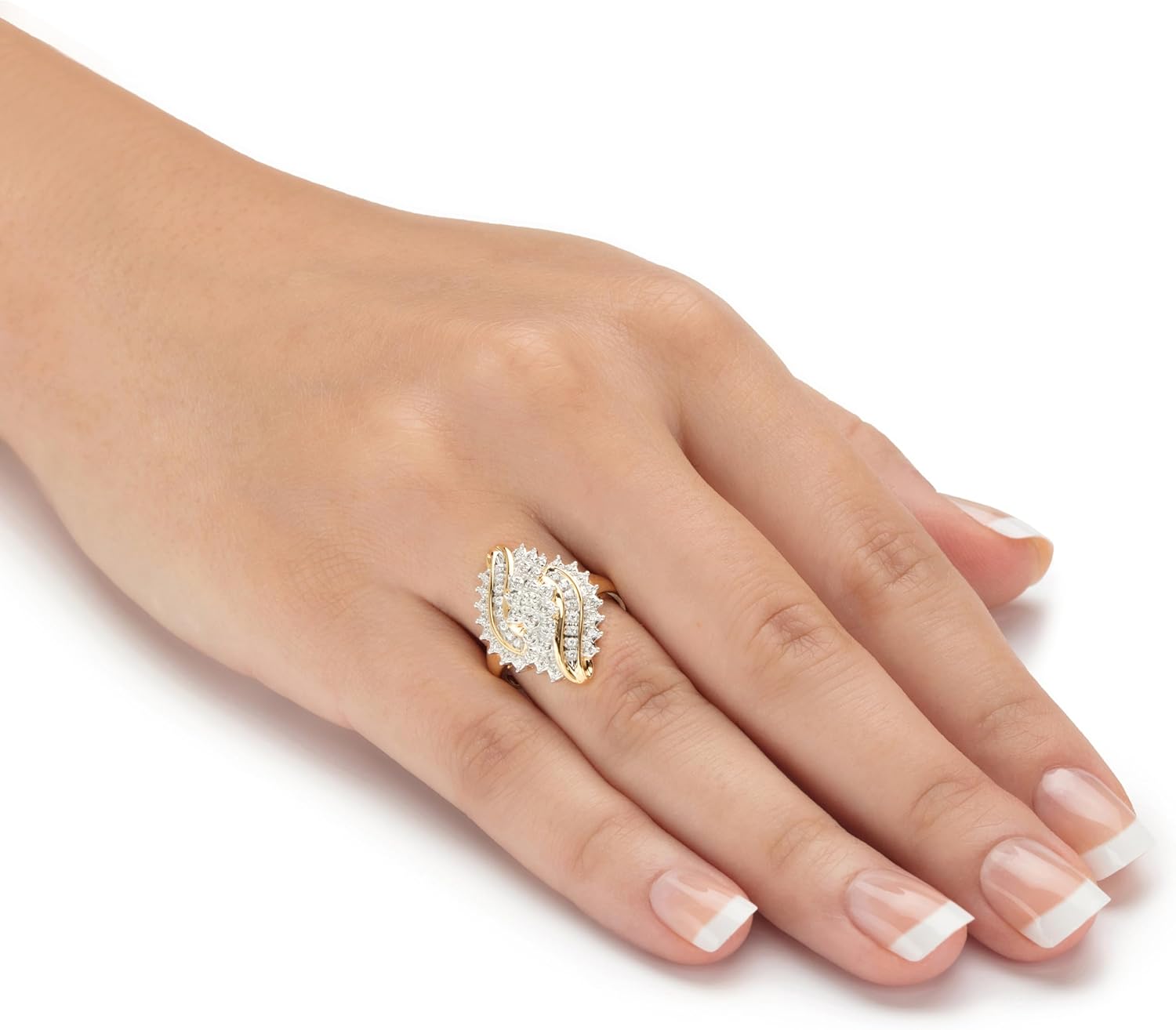 PalmBeach Yellow Gold-plated Sterling Silver Round Genuine Diamond Cluster Bypass Ring (1/3 cttw, I Color, I3 Clarity) Sizes 6-10