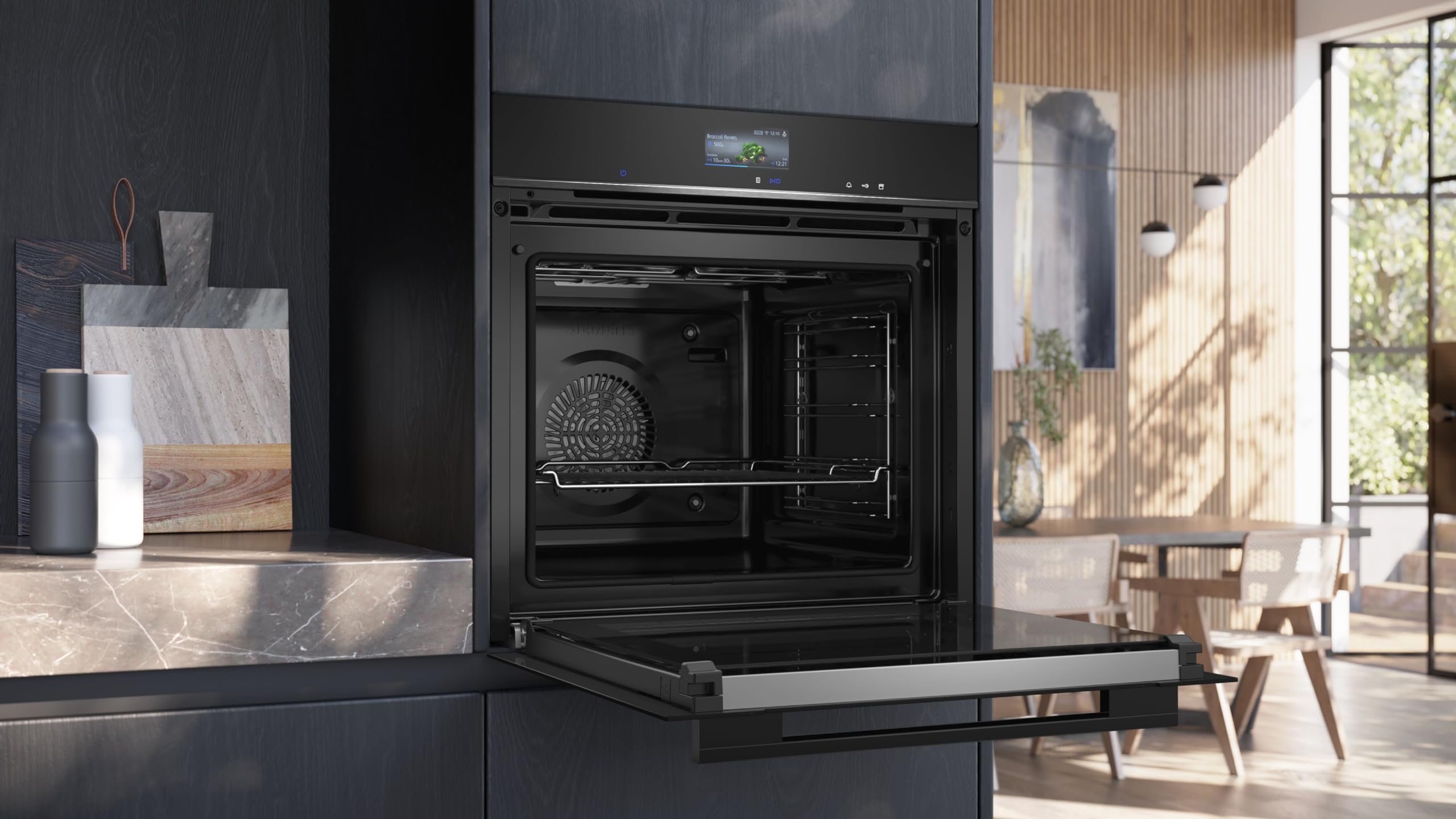 Siemens iQ700 HR776G1B1 Einbau-Backofen mit Dampffunktion 60x60 cm Schwarz activeClean Pyrolyse humidClean Hydrolyse Air Fry Touchscreen