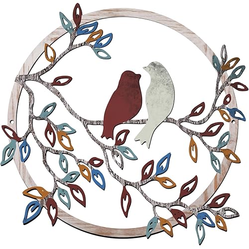 Ferraycle Metal Wall Art Bird on Tree Branch Silhouette Bird Art Decor for Living Room Garden Bedroom Office Home Wall Housewarming Party Decor(Vintage Color)