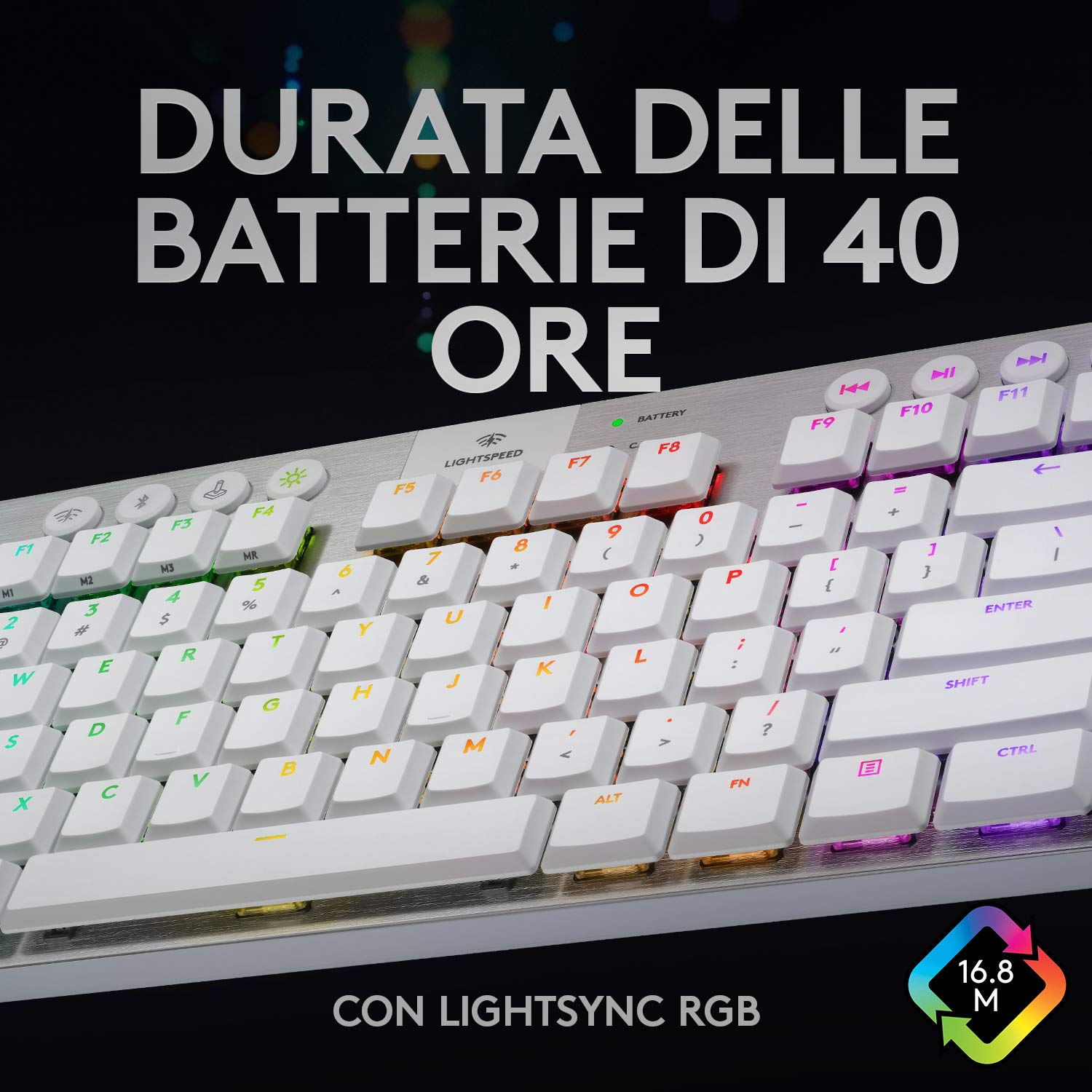 Logitech G915 LIGHTSPEED TKL Tastiera Gaming Wireless Meccanica Tenkeyless | Profilo Ribassato, GL-Tactile Switch, LIGHTSYNC RGB, Design ultrasottile, +40 ore durata batteria, QWERTY US Layout - Bianco