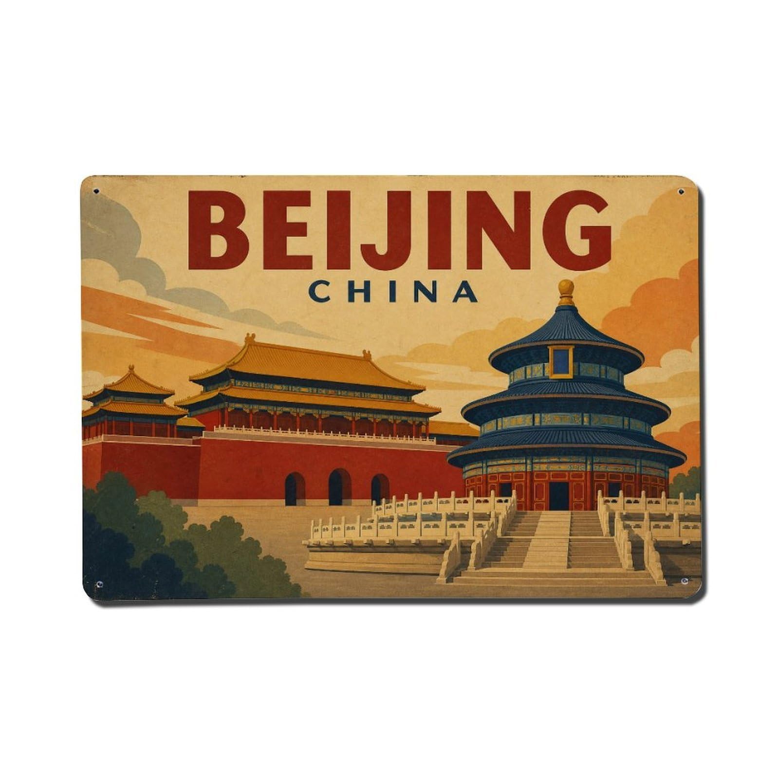 Retro Travel China Beijing Metal Tin Sign Plaque Wall Decor for Cafe, Club Bar, Office, Garden Metal Poster 8x12Inch