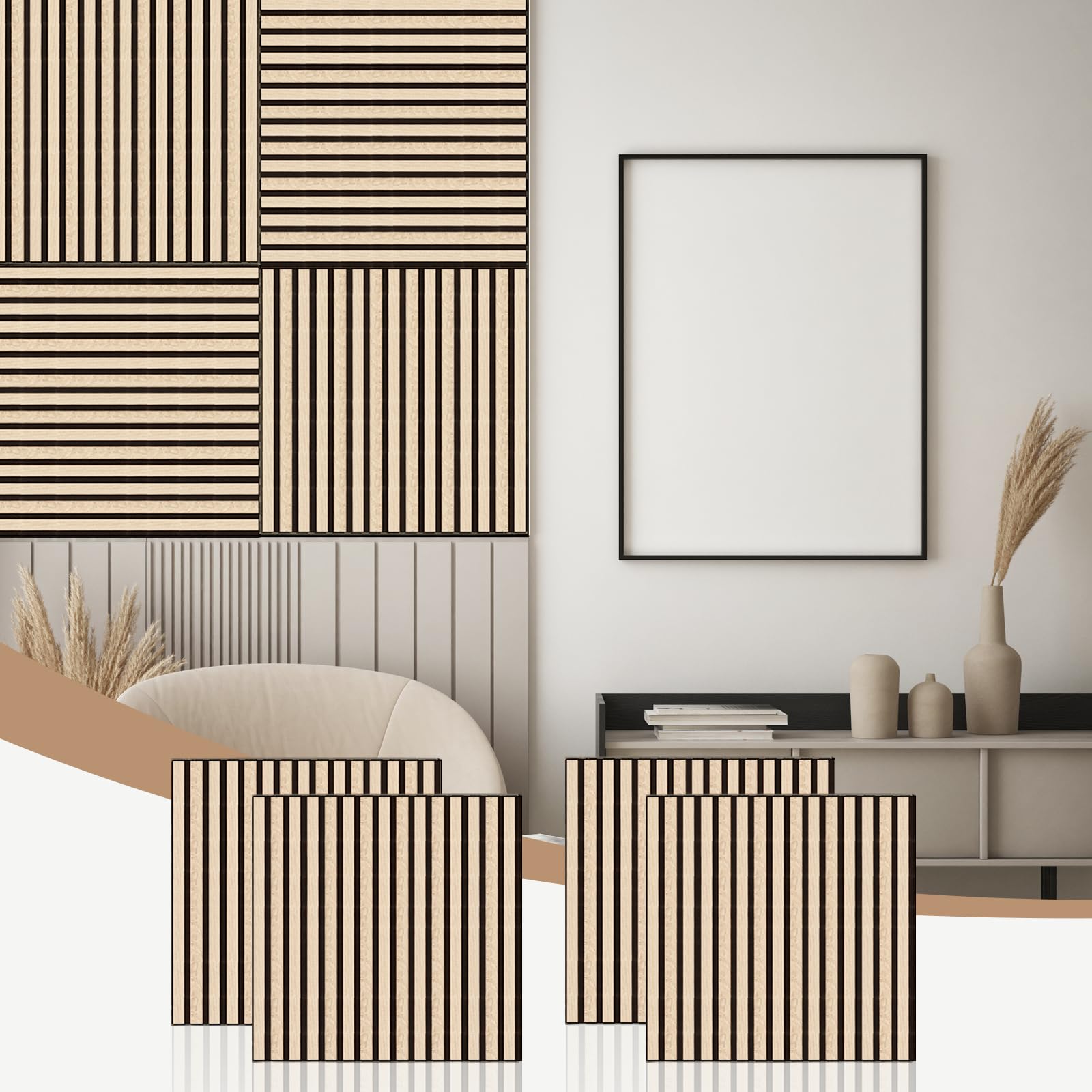 Acoustic Wood Slat Wall Panels, Sound Absorbing Acoustic Panels for Walls –Wall Panels for Stylish Interiors (13# Classic oak 60cm, 4pack - 23.6x23.6in)