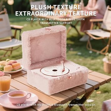 Plush Fuzzy Pink CD Player with Bluetooth, Remote Control