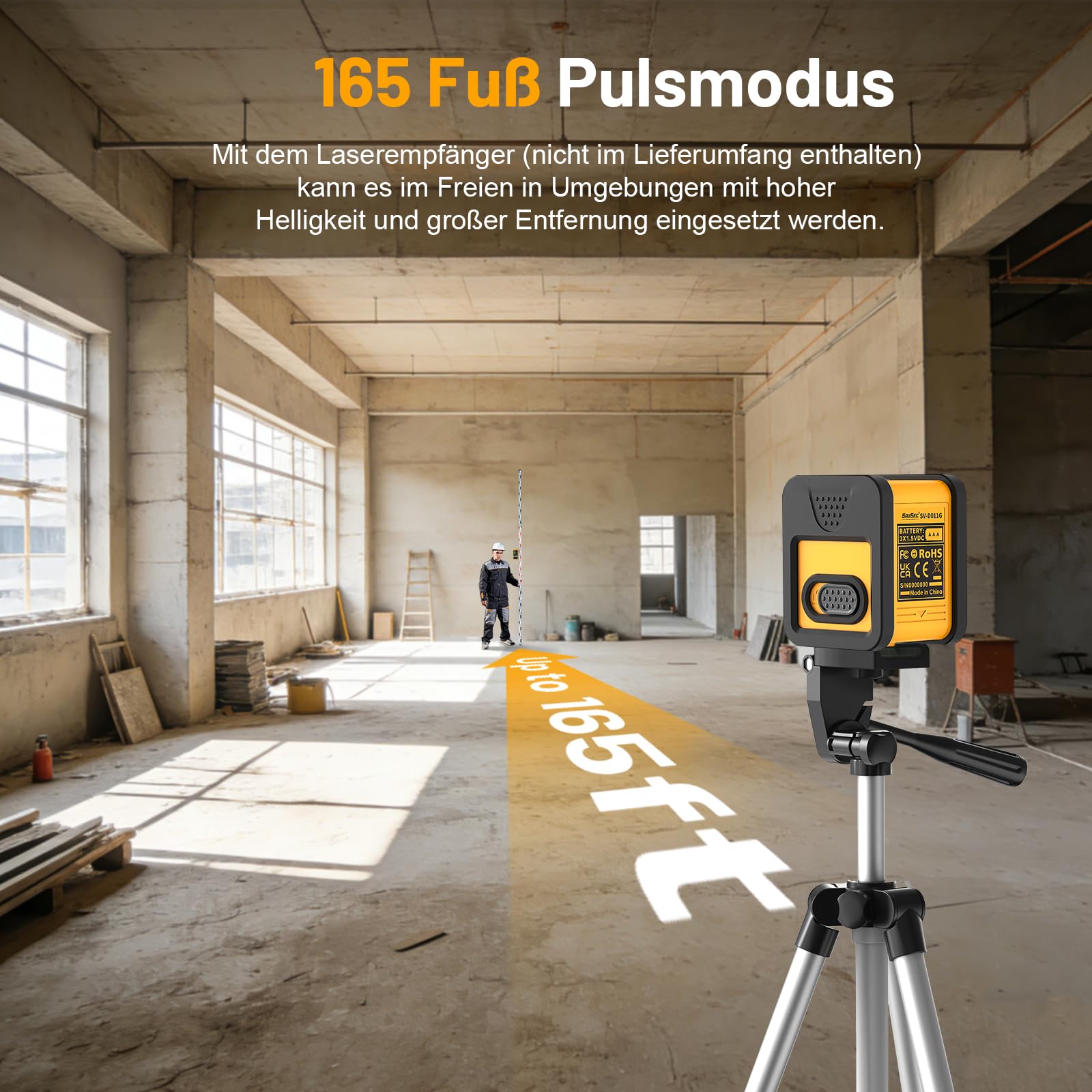 Nivel de burbuja láser con trípode de 1 m, modo pulso, 50 m, láser de líneas cruzadas autonivelante, láser de líneas verticales y horizontales para obras y decoración de interiores, 3 pilas