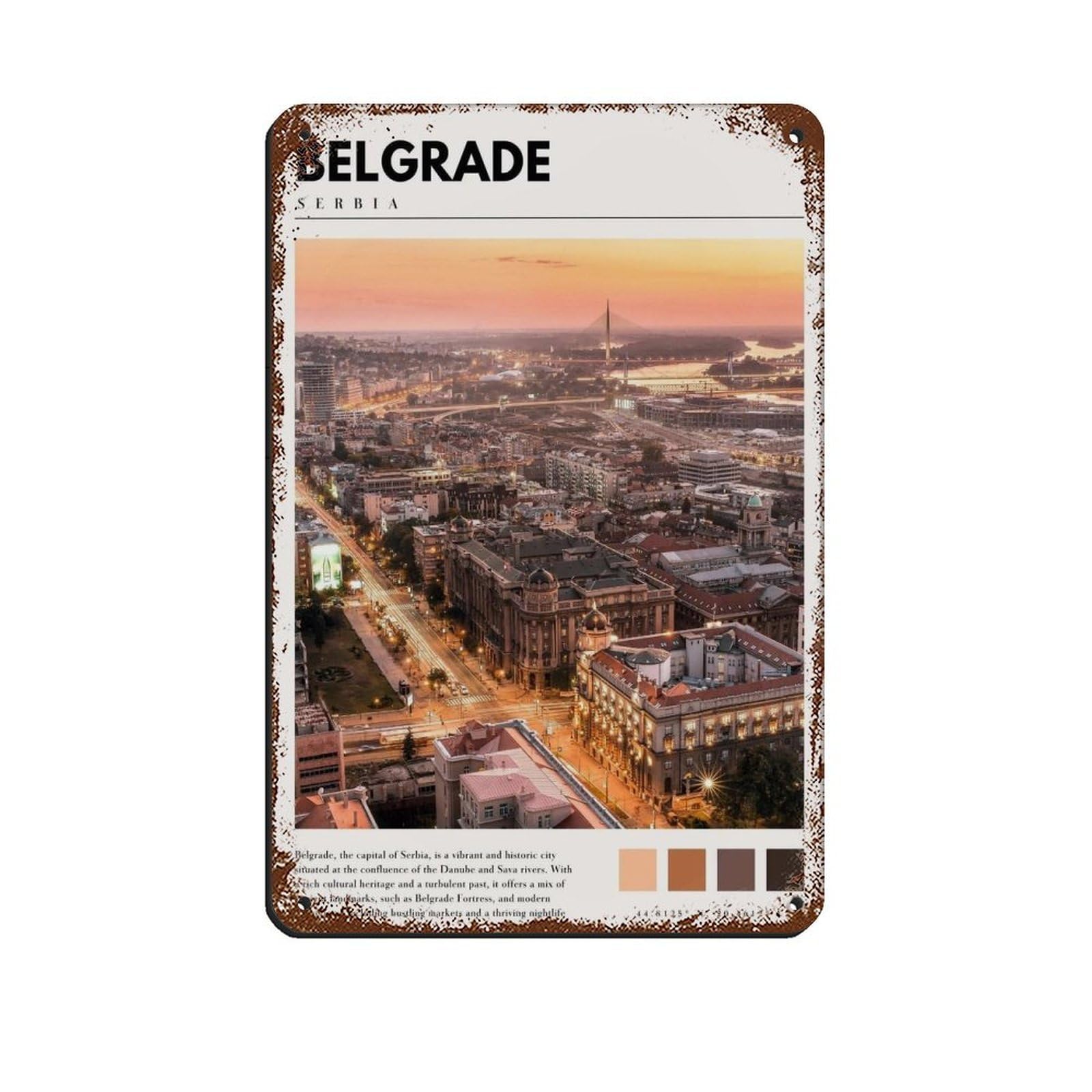 Belgrade Serbia Poster Belgrade Photo Art Retro Poster Metal Tin Sign Chic Art Retro Iron Painting Bar People Cave Cafe Family Garage Poster Wall Decoration 8x12inch(20x30cm)