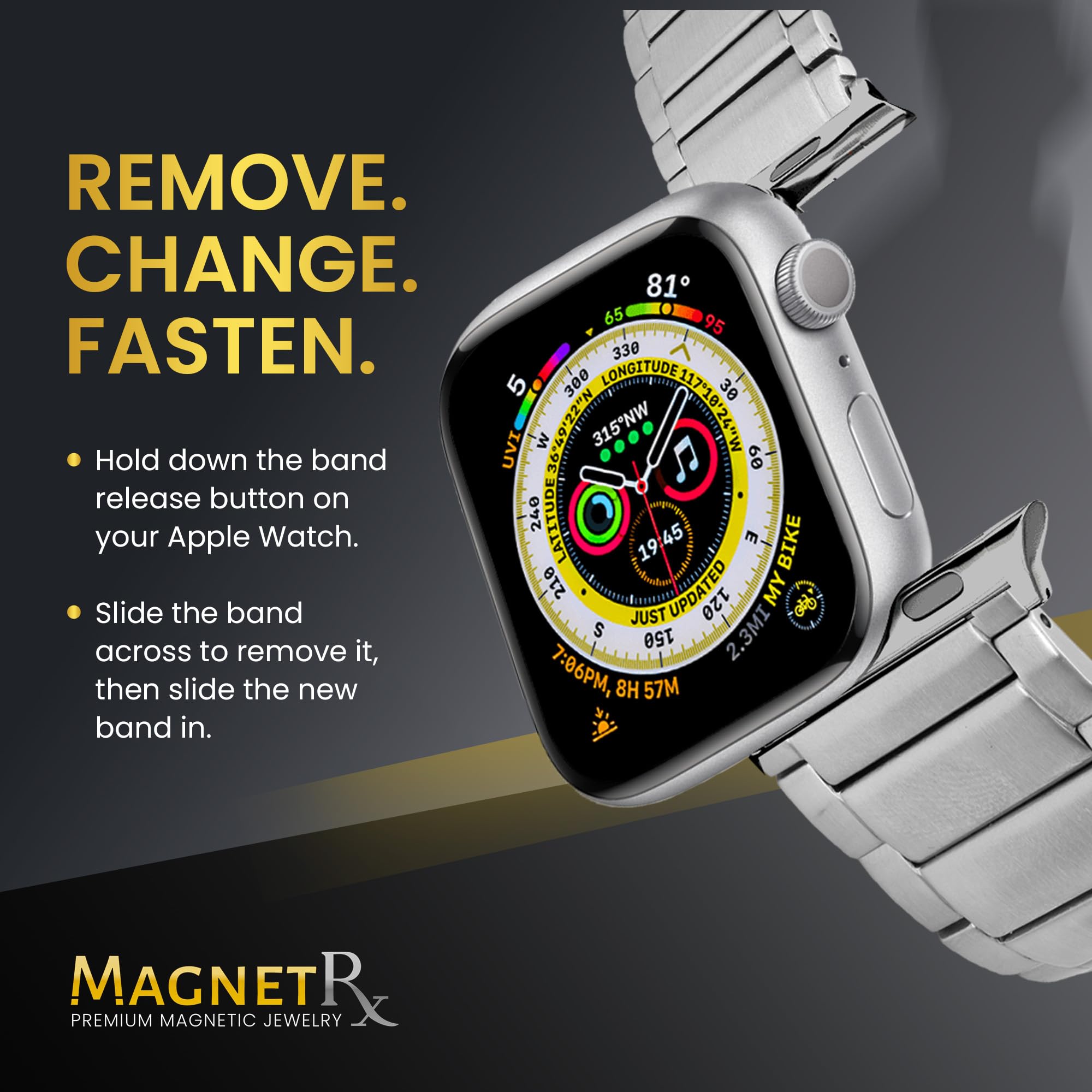 MagnetRX Magnetic Band for Apple Watch - 316L Stainless Steel Ultra Strength Magnet Watch Band Compatible for Apple Watch Series 6/5/4/3/SE (38mm/40mm/41mm, Black)