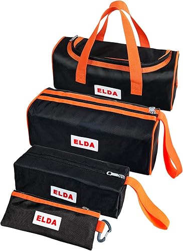 ELDA Paquete de 4 bolsas de herramientas para hombres con fondo duro, impermeables, resistentes, bolsas de herramientas de boca ancha, bolsa de