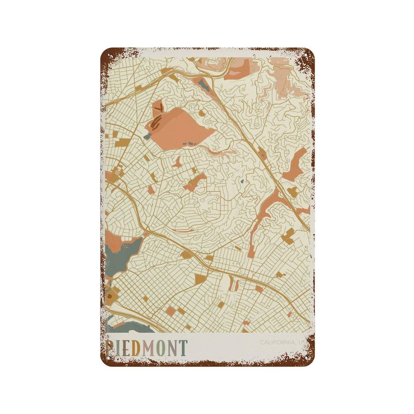 xiaoxiaoshen Piedmont Map California Travel Gift Boho Wall Decor Art Metal Tin Poster Modern Home Decor Art Home Bar Shop Decorations Vintage Sign 30x20cm