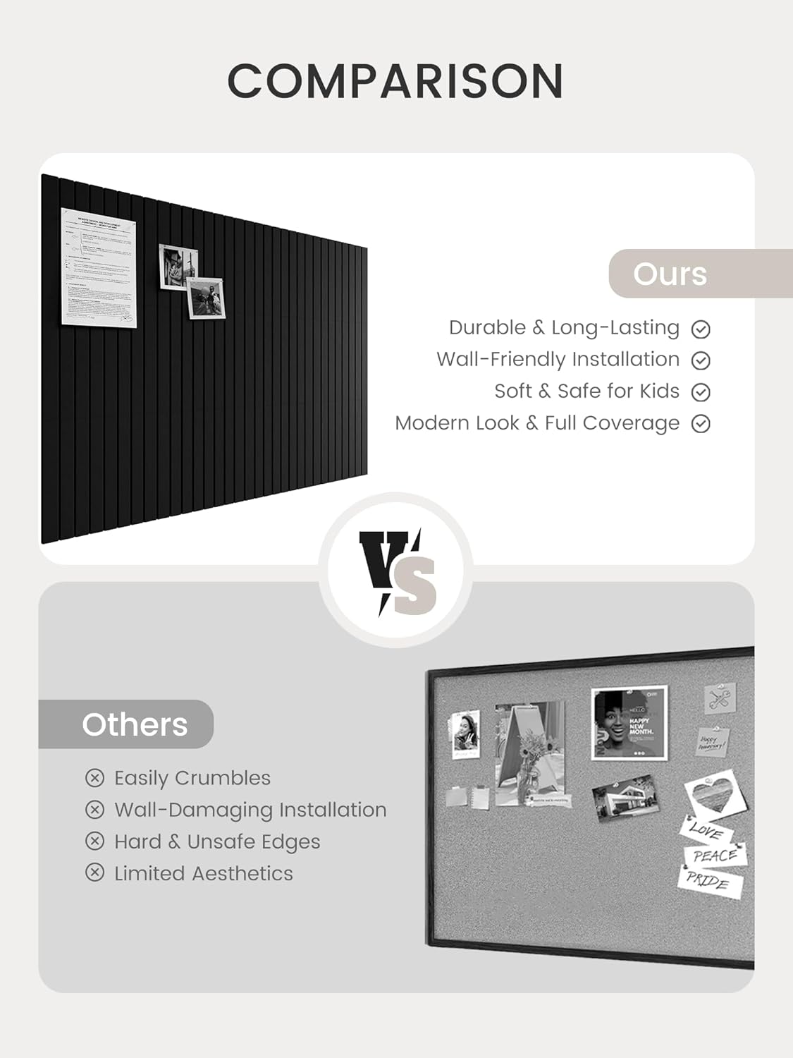 Bumusty Large Cork Board Alternative-48 x 36" Felt Bulletin Board Tiles, with 30 Pushpins, 70 Adhesive Tabs, 12-Pack Slat Wall Paneling, Cork Boards for Office Push Pin Board Felt Board-Black