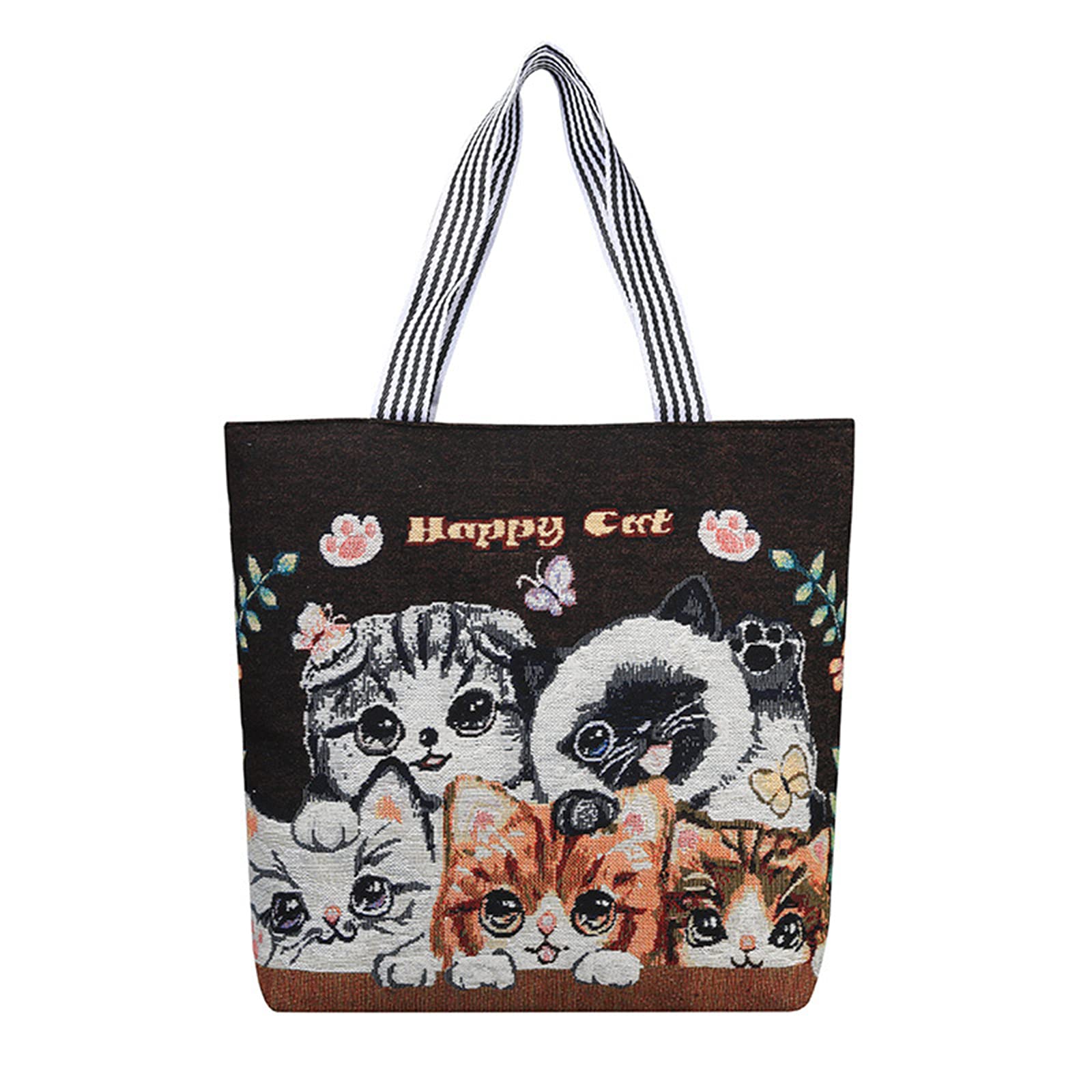 Floette Women Canvas Cat Tote Bag - Cat Print Shoulder Bag Hobo Crossbody Handbag Casual(A05)