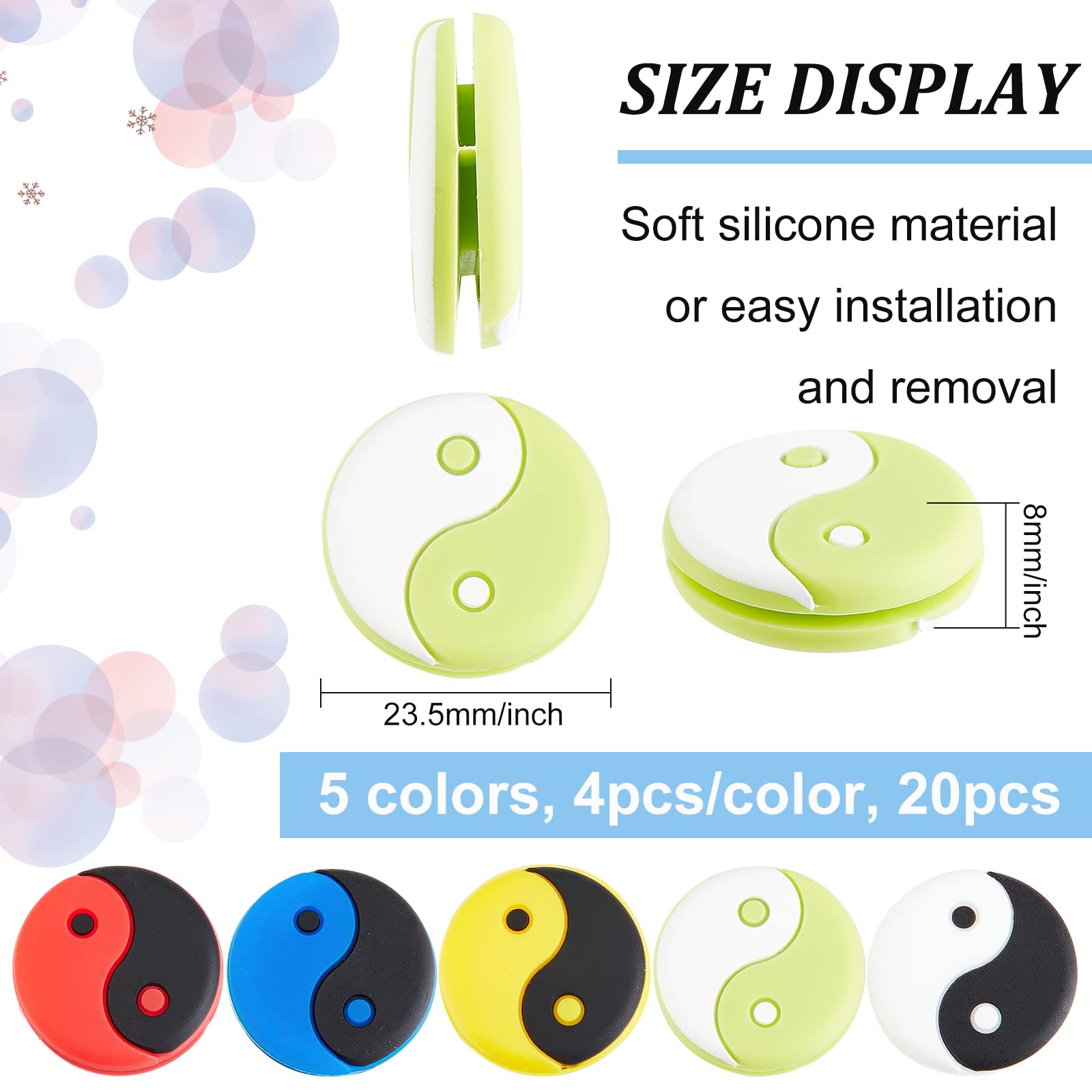 OLYCRAFT 20pcs Tennis Racket Vibration Dampener 1 Inch Yin Yang Tennis Racquet Dampener Soft Silicone Racket Dampener Shock Absorbers for Racquetball Accessories Tennis Player Sports Favor - 5 Colors