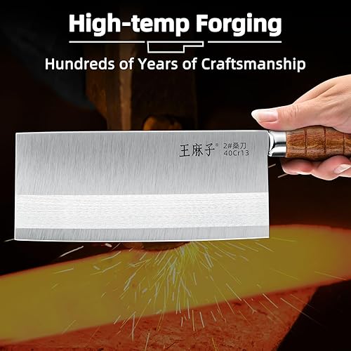 Miniatura 4 de WANGMAZI Cuchillo de cocina para carne, cuchillo de chef chino, cuchillo para verduras, acero inoxidable alemán, mango antideslizante, cuchillo de