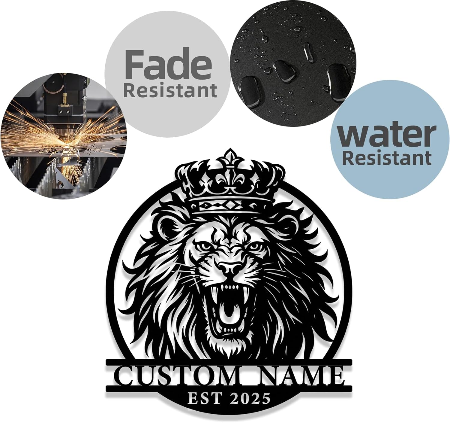 Personalized Lion Metal Sign, Customized Lion Decorative Wall Art Home Hanging Decor Wall Sculpture, Black Metal Signs Customized Last Name Famlily Sign Wall Decor for Living Room, Office, Man Cave - Design 2