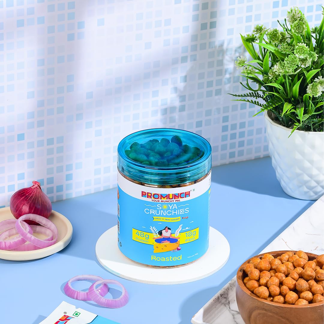 PROMUNCH Roasted Soya Snack | High-Protein | Healthy | Gluten-Free | Pack of 3, Flavour: Cheese & Onion, Peri-Peri And Noodle Masala,150 g Each