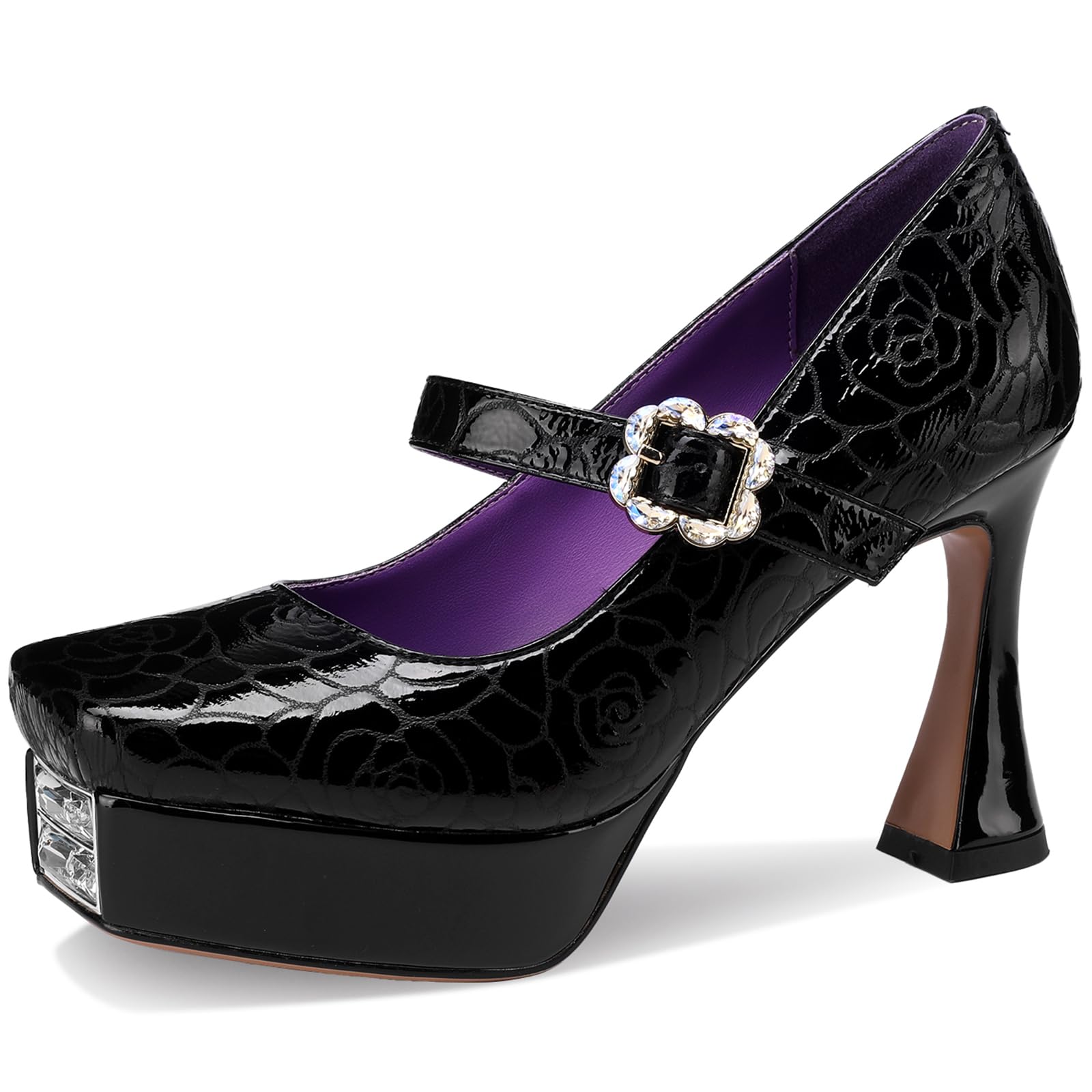 TDD Platform Heels for Women Glitter Crystal Rhinestone Square Toe Closed Toe Chunky Pumps Comfortable Dressy Wedding Elegantes Wide Comfortable