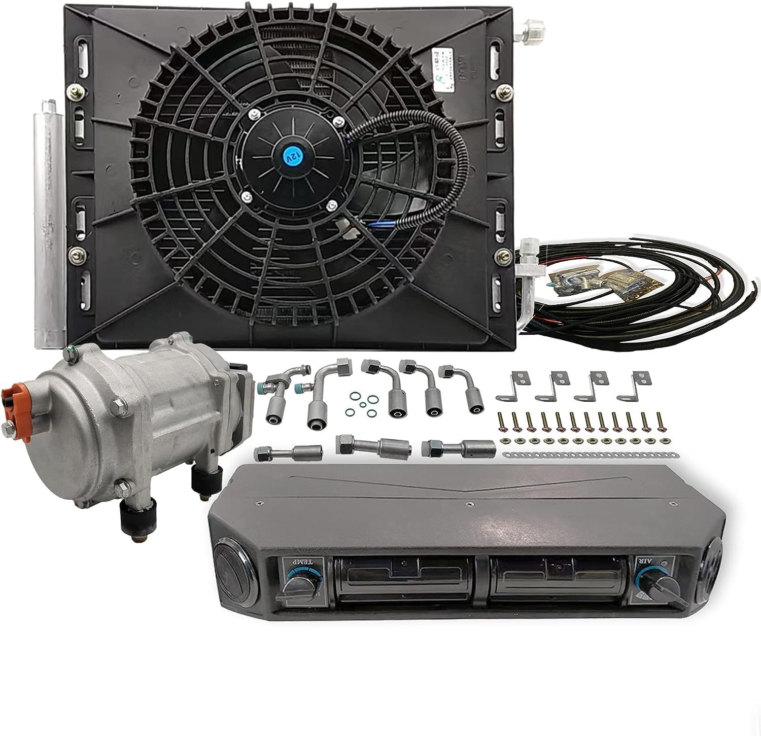 Genérico Aire Acondicionado para automóvil, Kit de Aire Acondicionado eléctrico de 12V, Compatible con Furgonetas, autocaravanas y autobuses - Sistema de refrigeración de chasis Universal