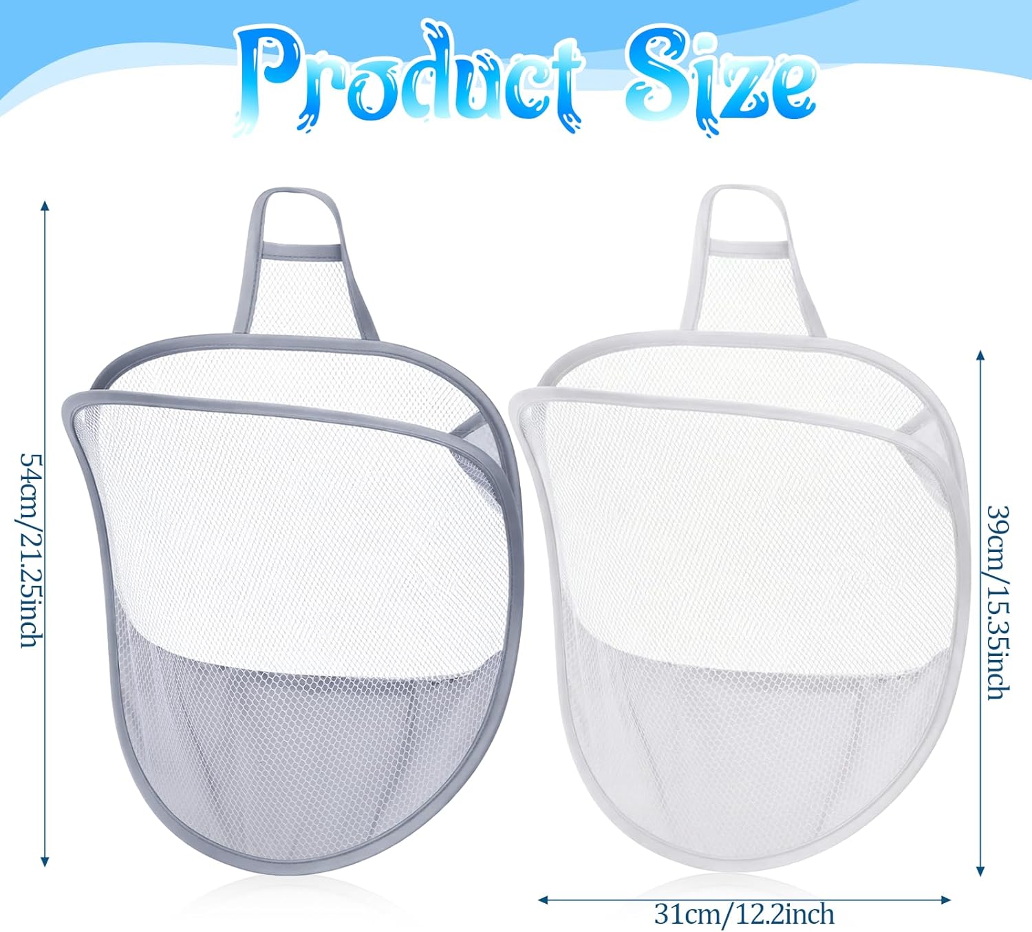 2 Pack Mesh Foldable Hanging Laundry Hamper, Small Wall Laundry Baskets Space-Saving Wall Hamper Portable Dirty Clothes Organizer for Home, Dorms, Hotels, RVs Grey White