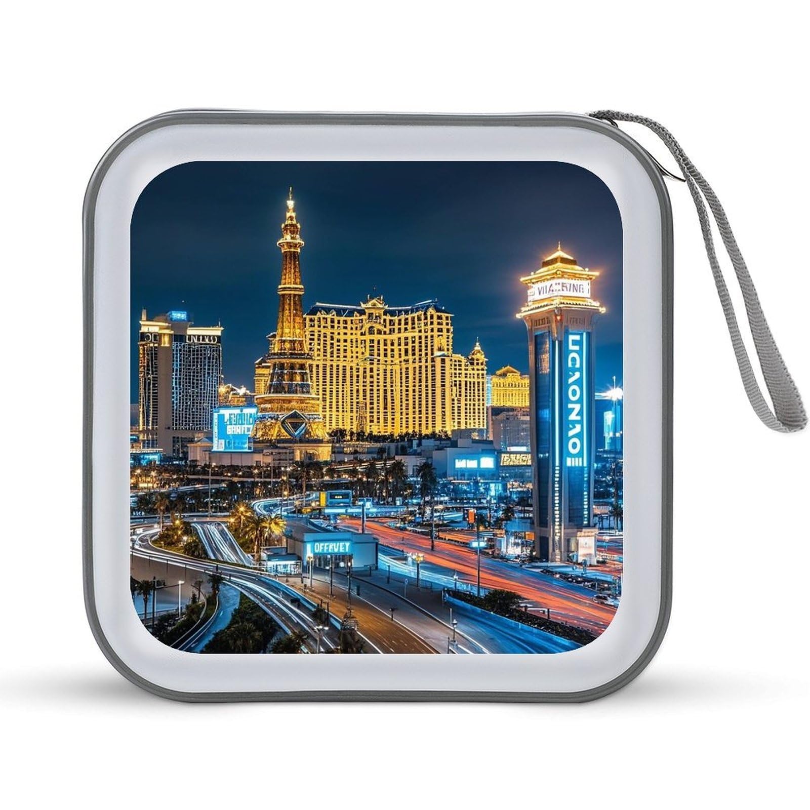 VstaDank Las Vegas Night View DVD Case With Zipper Portable CD Case Hardshell DVD VCD Binder Storage Box EVA Protective Blu-ray Wallet 40 Capacity CD Wallet Movie Music Media Disc Wallets