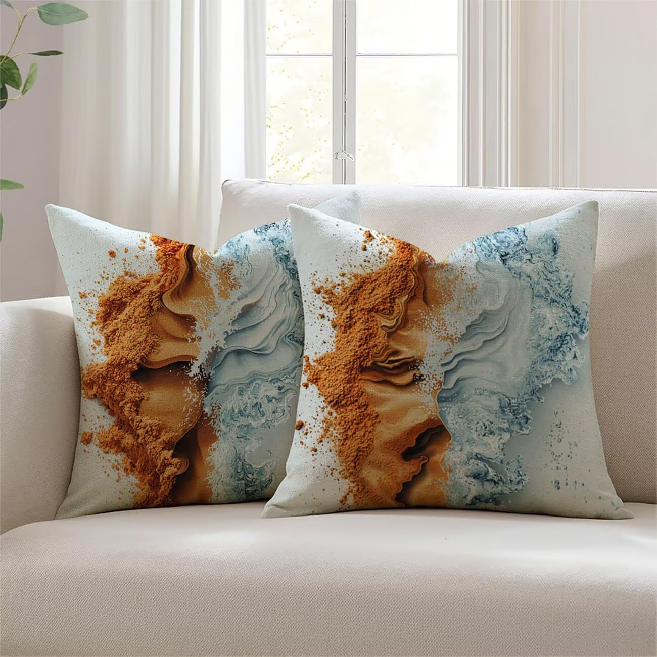 Housse de Coussin 55x55cm Abstrait Lin Anti-Tache Salon de Jardin Lejnlnng